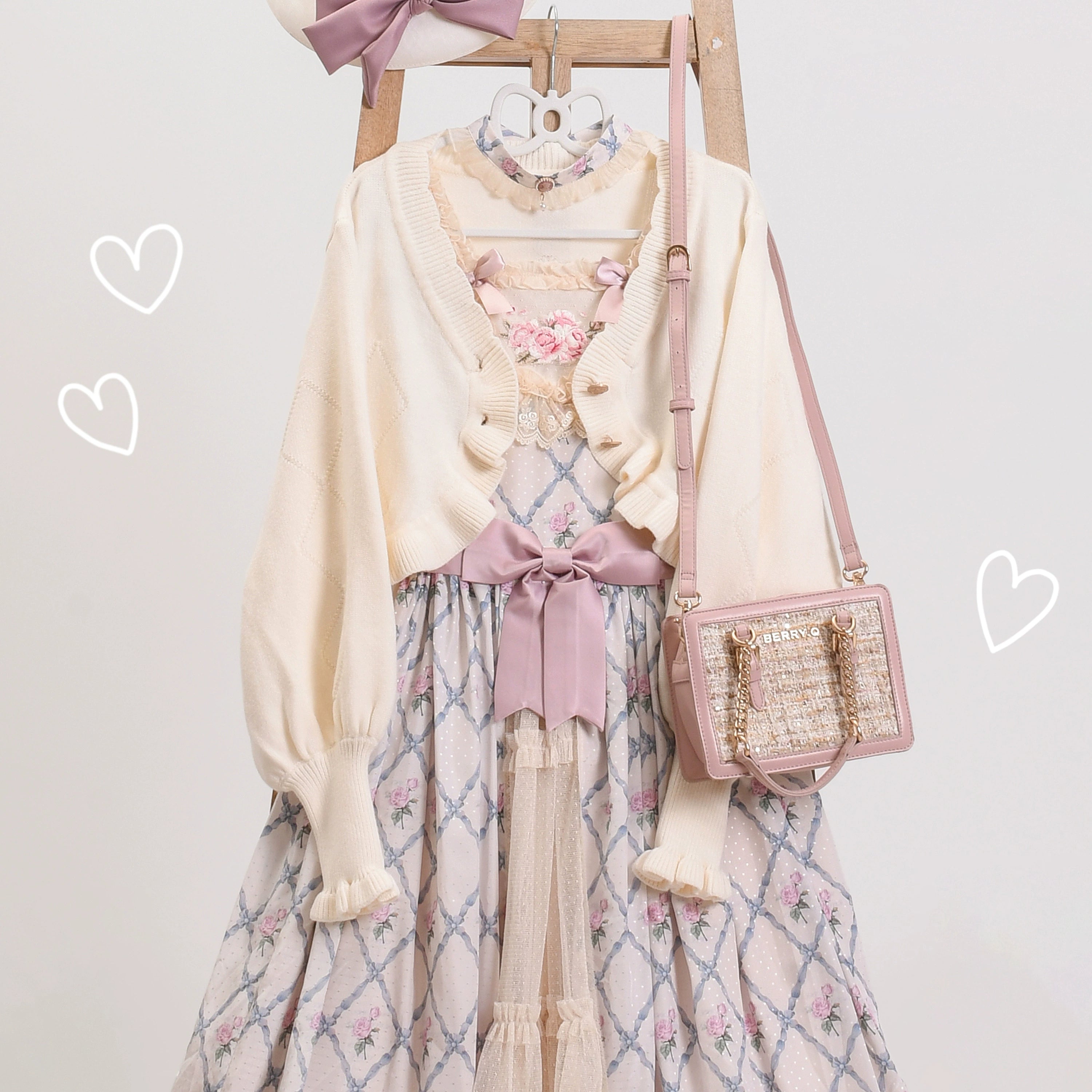 MIST - Cookie - Vintage Lolita Cardigan, Short Sweater (L M S / Khaki) 31538:369492