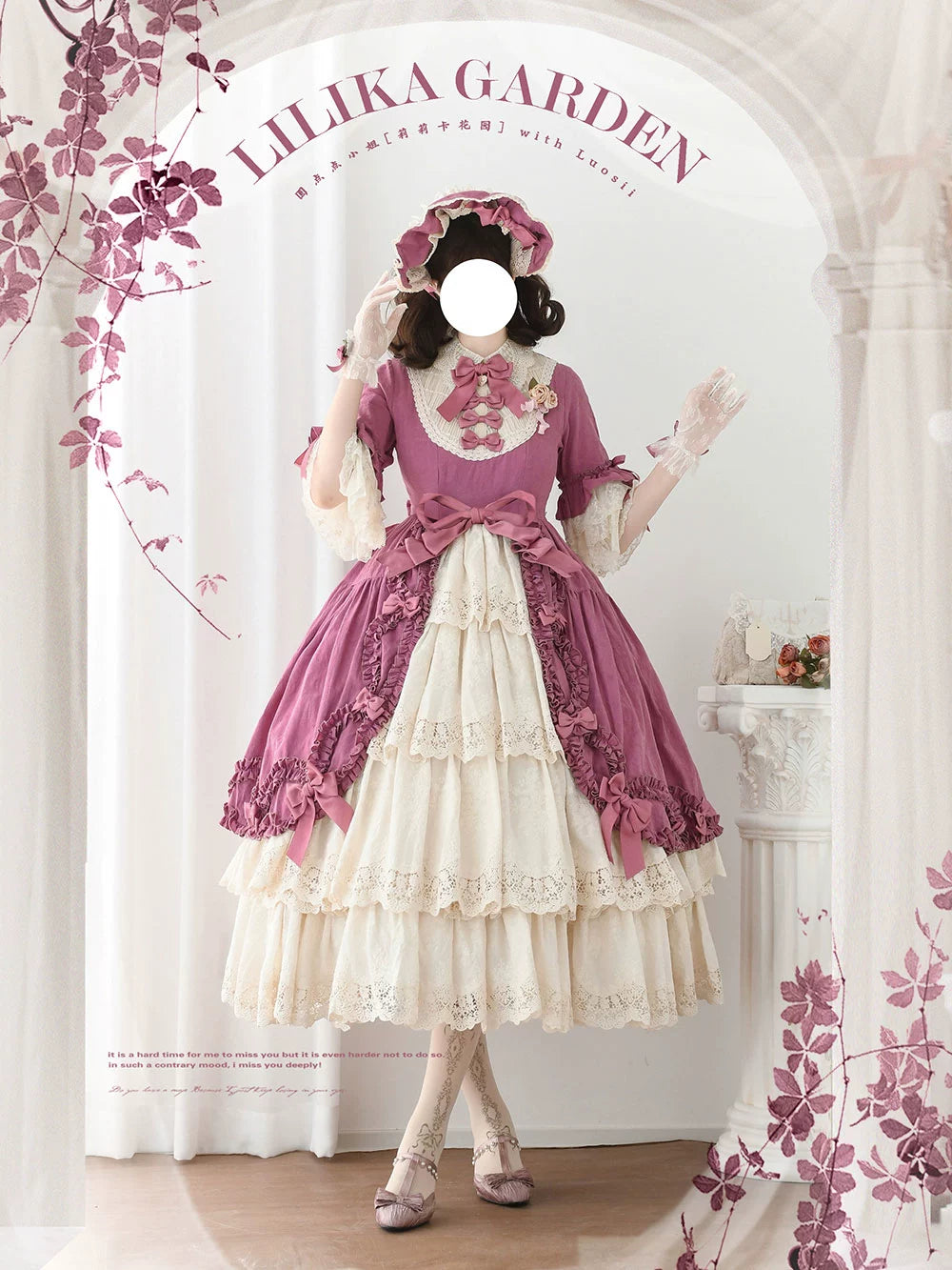 Miss Point~Lilyka Garden~Classic Lolita OP Dress Set Elegant Floral Wall Princess Sleeve 38832:606162
