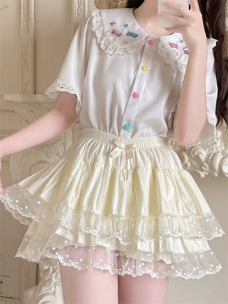 Sweet Lolita Cotton Bloomers, Lace Polka Dot Hem
