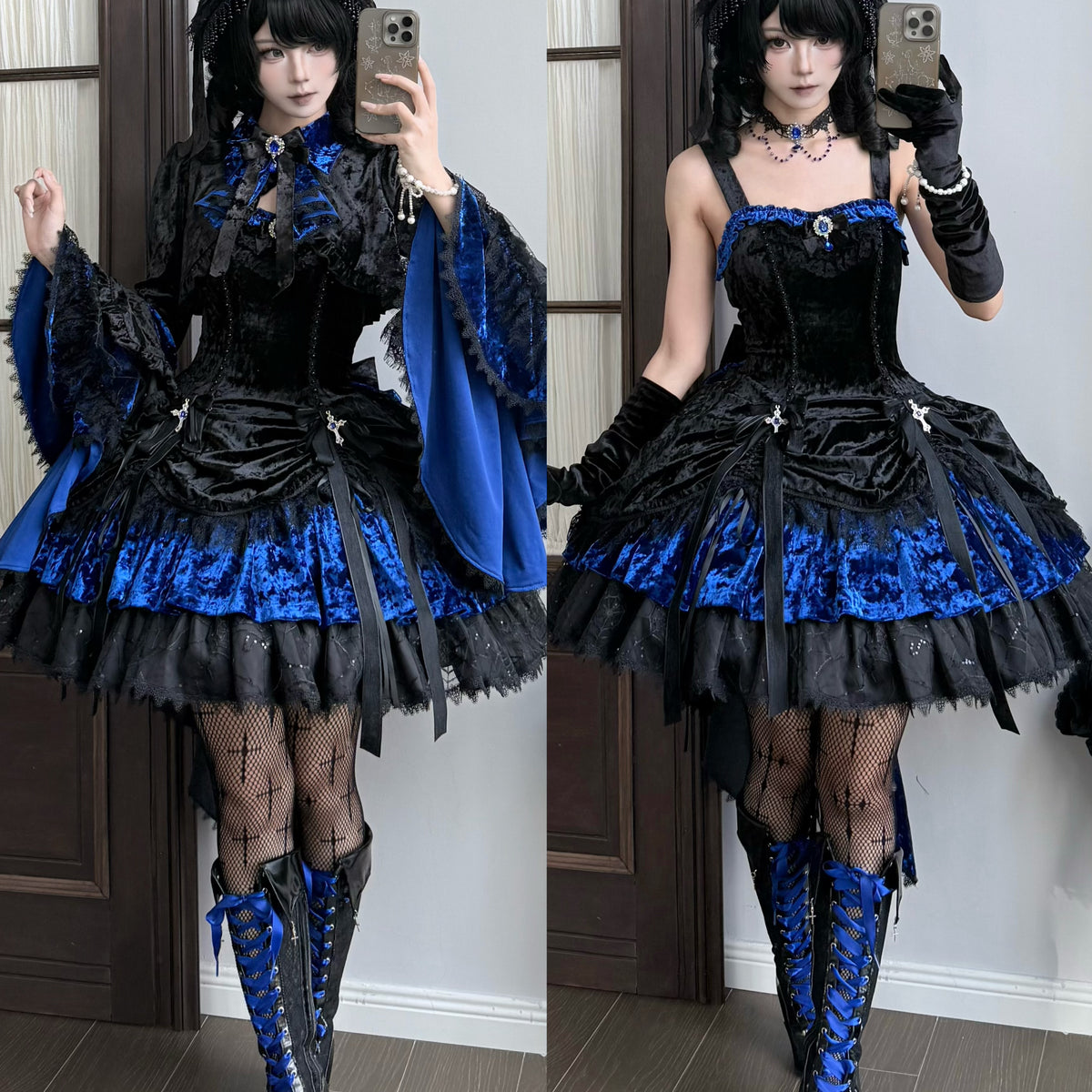 Dark Raven Poem - Gothic Lolita JSK & Bolero Dress Set, Diamond Velvet 45967:869768