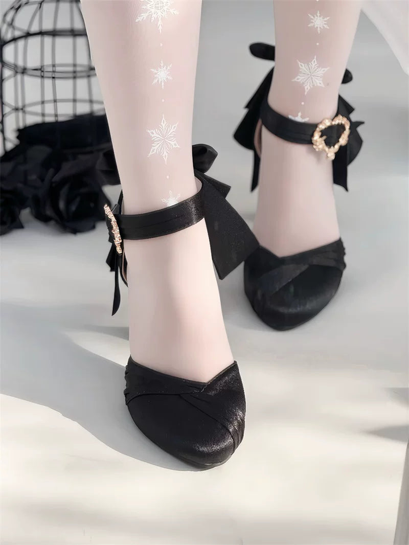Coronation - Classic Lolita Wine Glass Shaped Heels Shoes, Detachable Bow