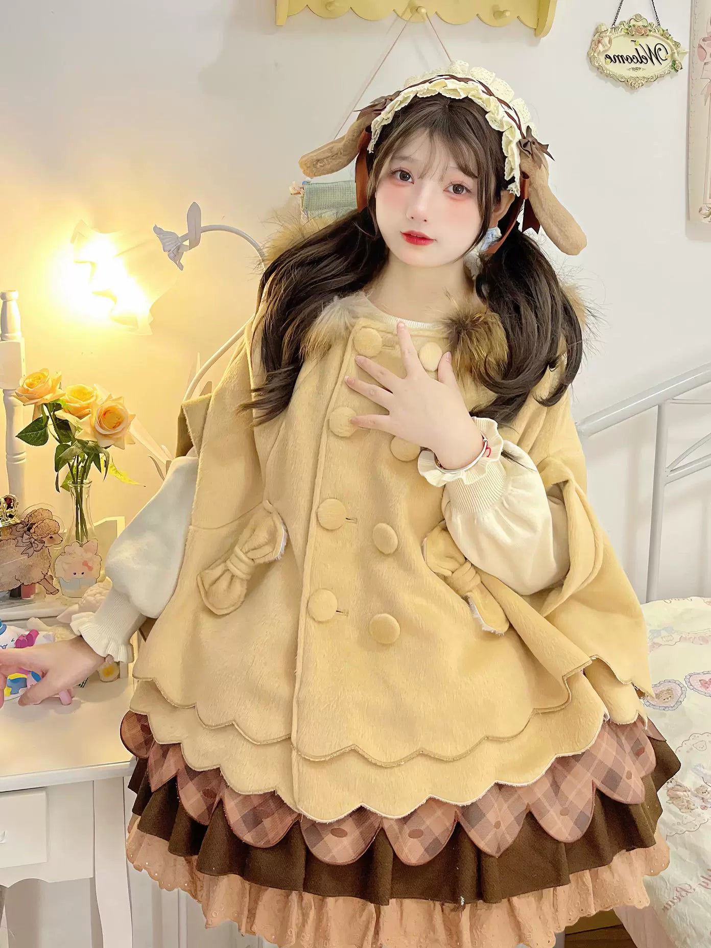 Yayizi - Sweet Lolita Cape Winter Plush Lolita Coat