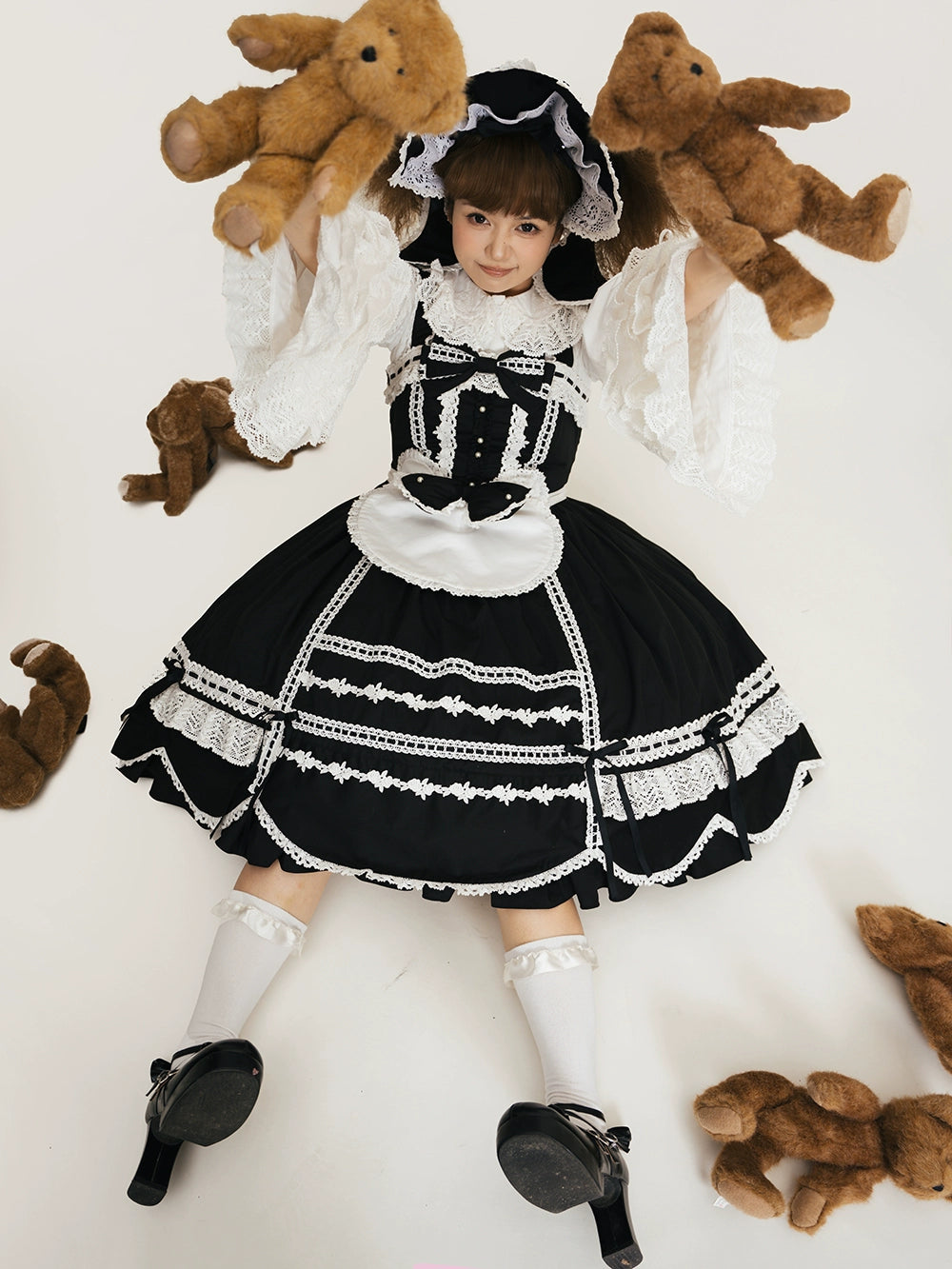 Vintage Petal Rabbit - Cotton Old School Lolita JSK Dress With Petal-Shaped Hem 43136:769585