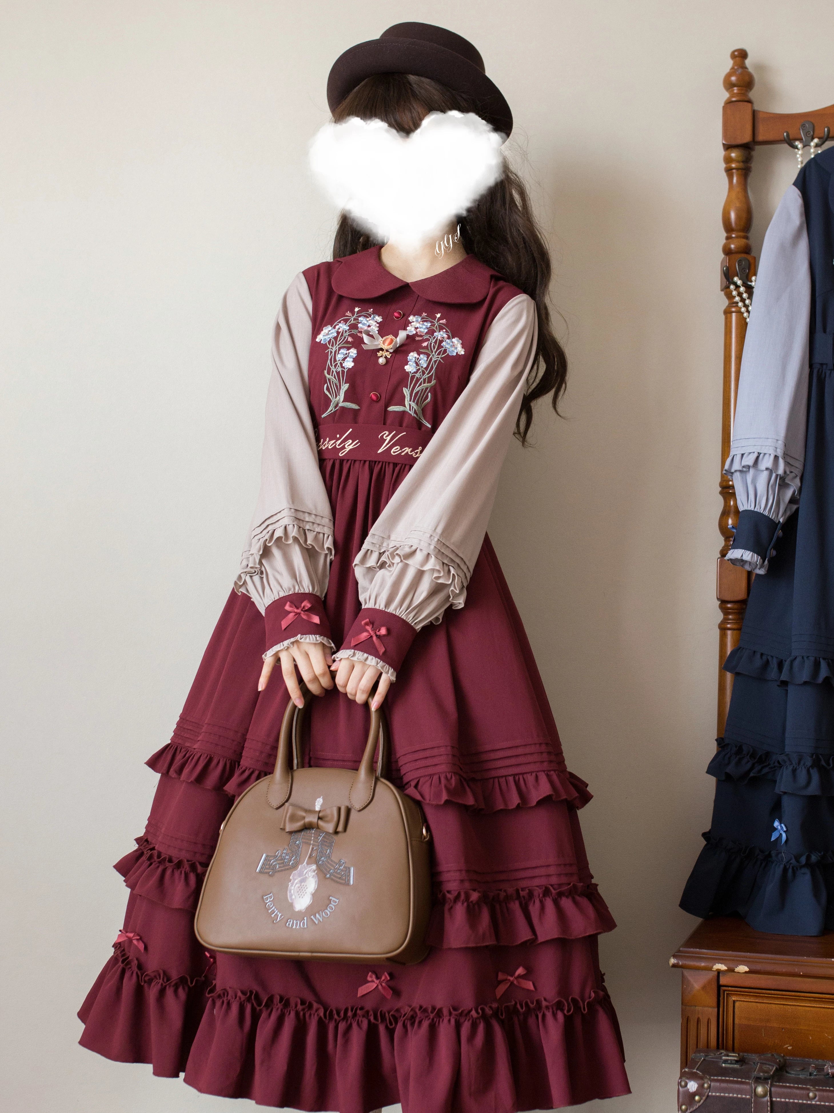 Verdant Name - High-waisted Classic Lolita Dress, Embroidered Bellflower