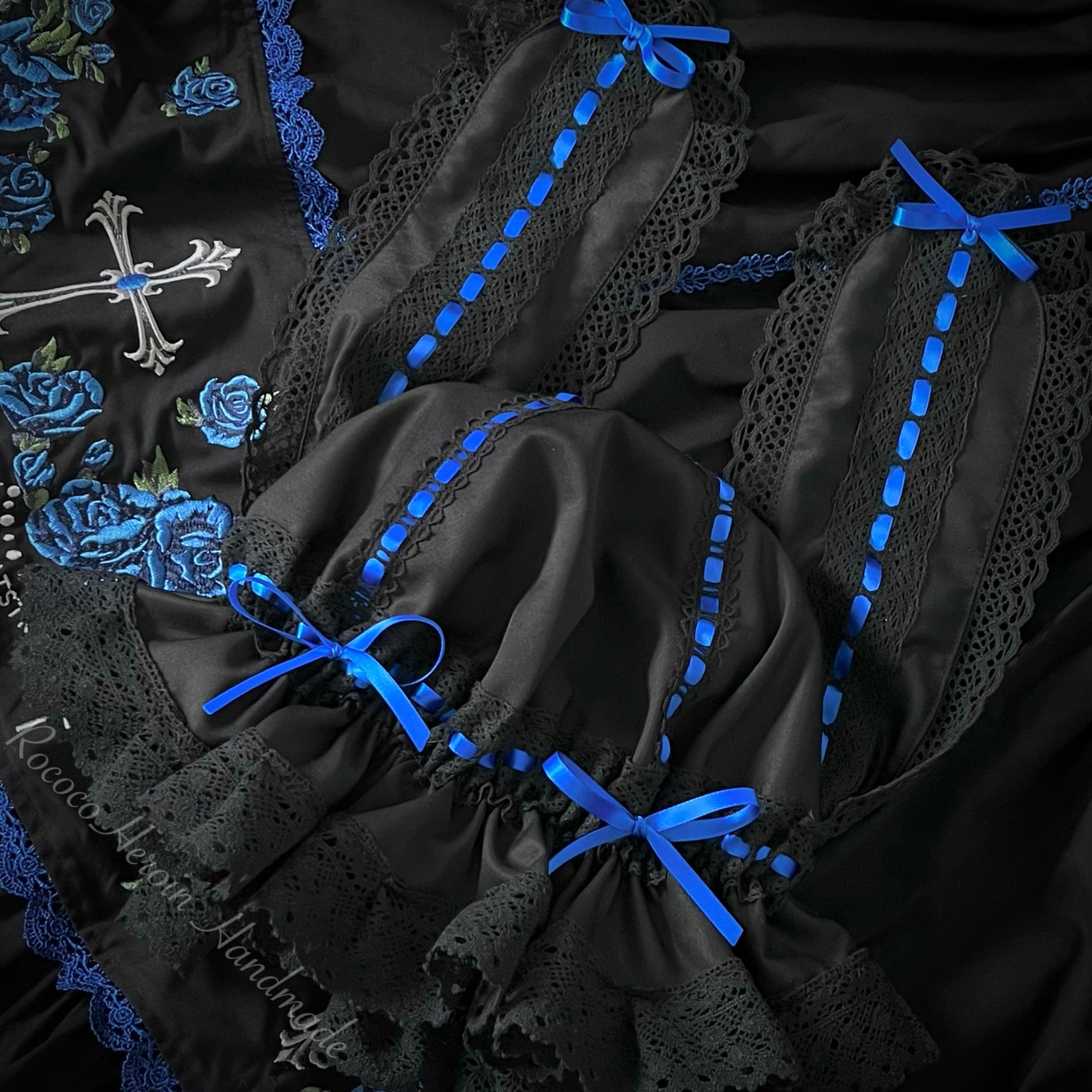 RococoHeroin - Handmade Lolita Bunny Hat Multiple Colors In stock black x sapphire blue