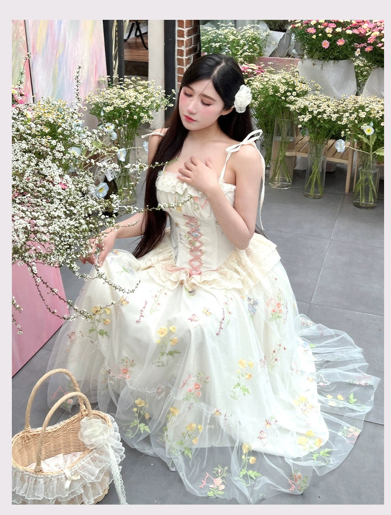 Diamond Honey - Spring Bouquet - Sweet Lolita JSK Dress Fairy-like Embroidered Mesh Dress