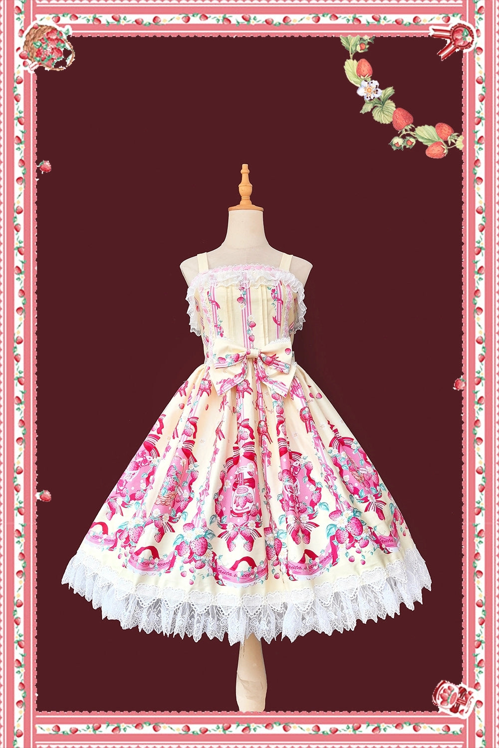 Infanta - Strawberry Culinary Maiden - Sweet Lolita JSK Dress With Strawberry Floral Print Yellow JSK S