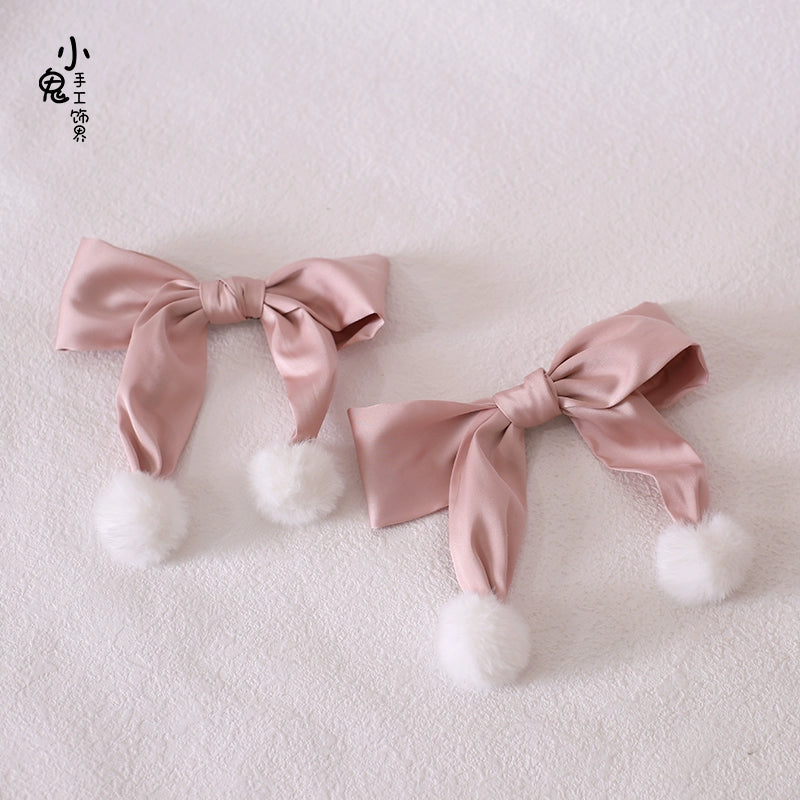 Xiaogui - Sweet Lolita Bow Hair Clips Multicolors a pair of bean paste pink hair clips