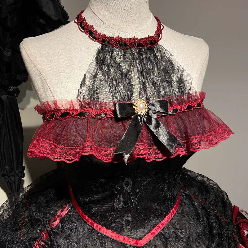 Cascading Poetry - Gothic Lolita JSK Dress, Lace & Tiered Hem