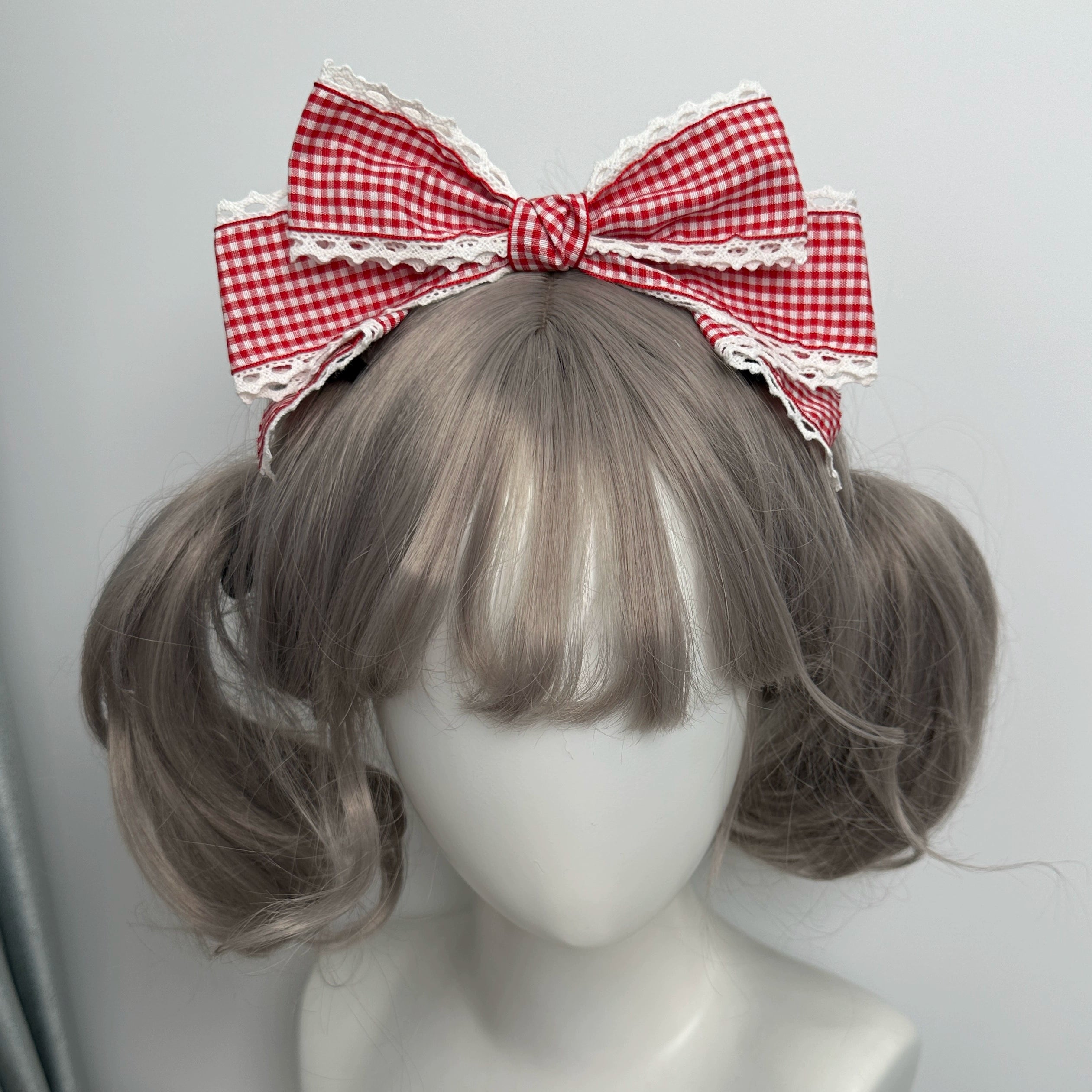 Qingyi Handmade - Sweet Lolita KC Multicolor Bow Lolita Headwear Red and white plaid