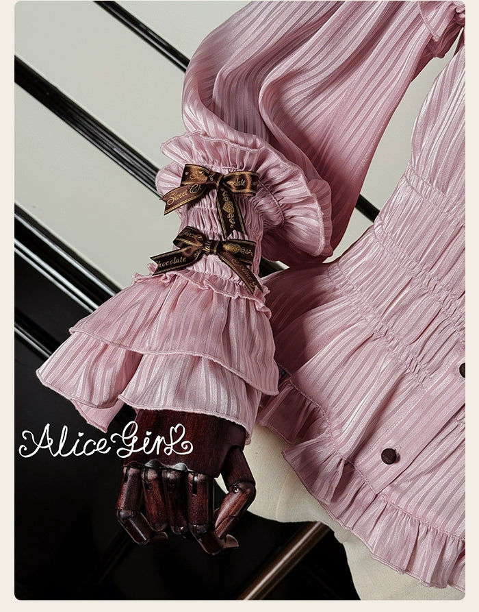 Alice Girl - Bear Chocolate Bar - Kawaii Lolita Blouse, Long Sleeve