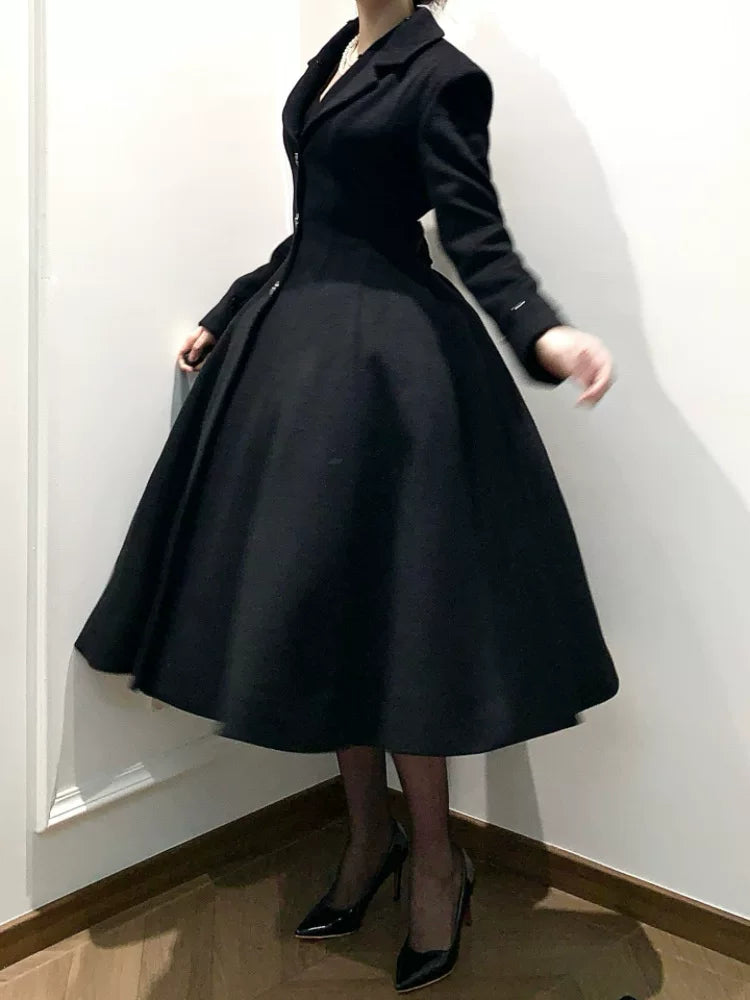 Black Mamba - Winter Elegant Lolita Coat, Detachable Fur Collar