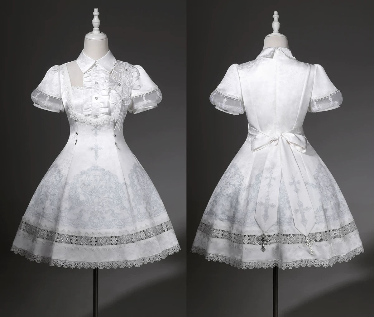 White Classic Lolita Printed OP Dress with Cross