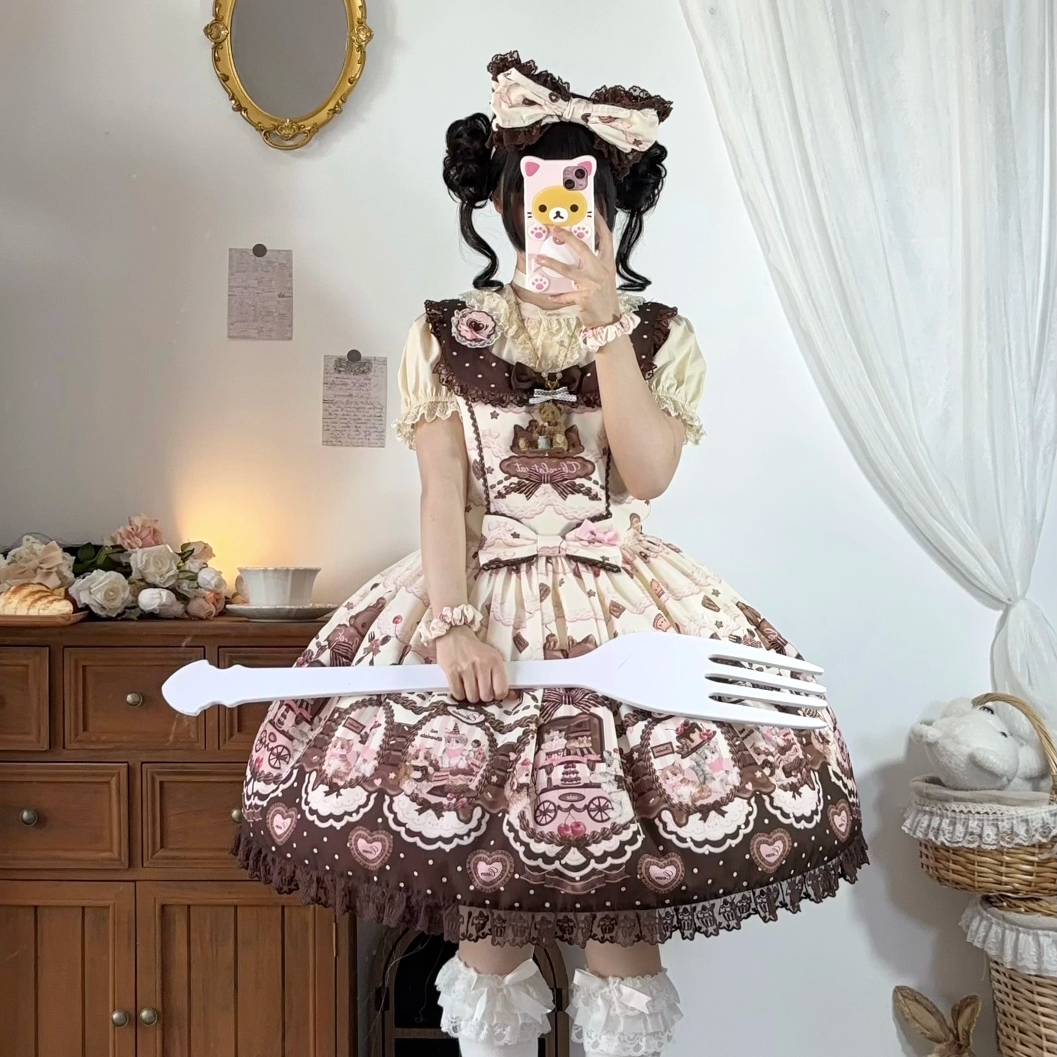 Sweet Dream Sheep - Chocolate Cat - Kawaii Lolita JSK, Cat & Chocolate Print
