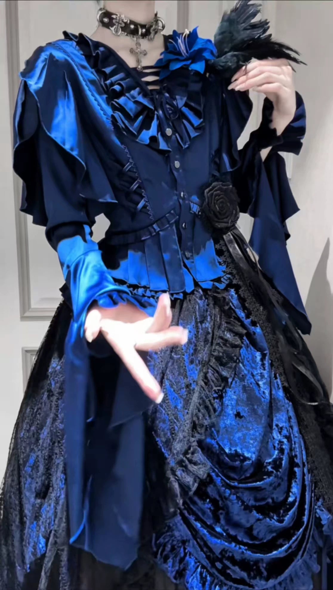 Abyssal Echo - Mermaid Inspired Ouji Lolita Shirt & Side Zipper SK Dress 44434:809255