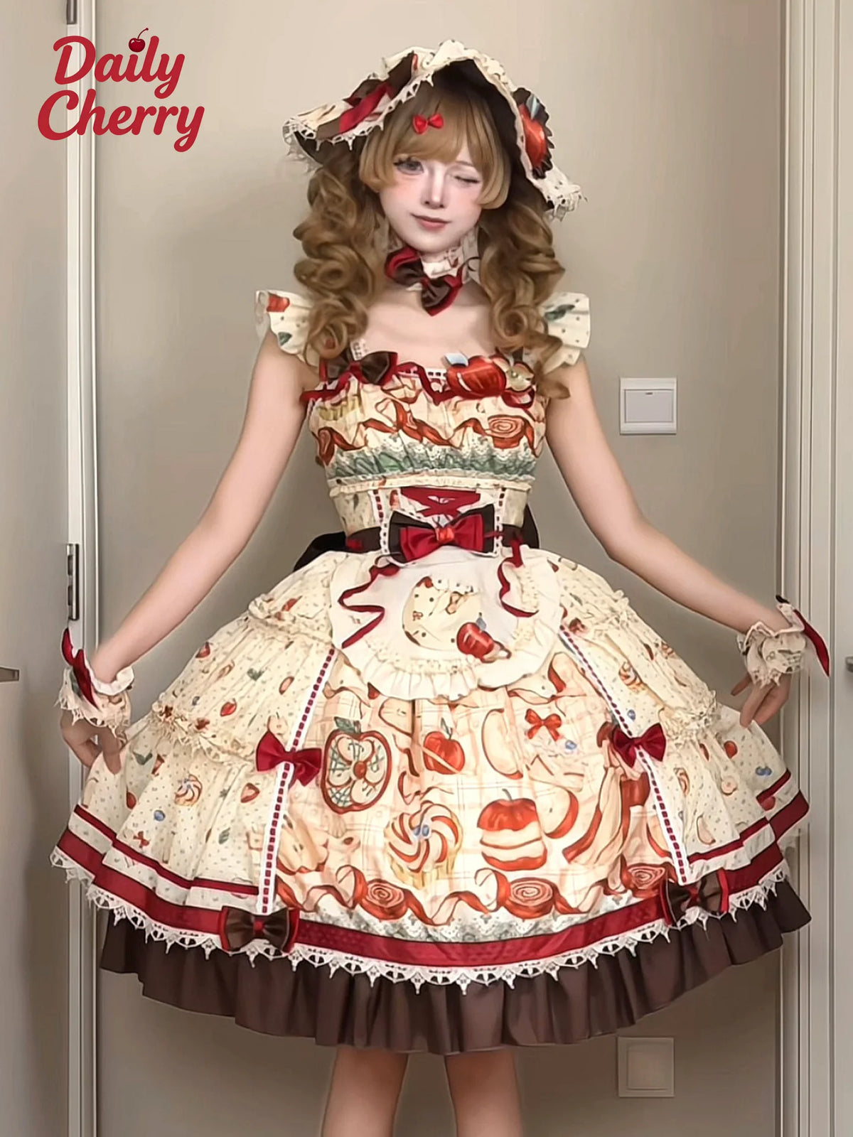 Maple Apple Tart - Sweet Lolita JSK Dress Set, Apple Pie Print 46100:875113
