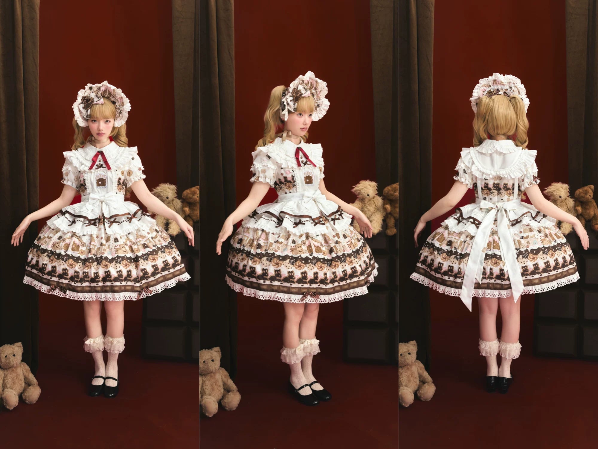 Bunny Gingerbread House - Kawaii Lolita Printed OP Dress with Bows 45275:843147