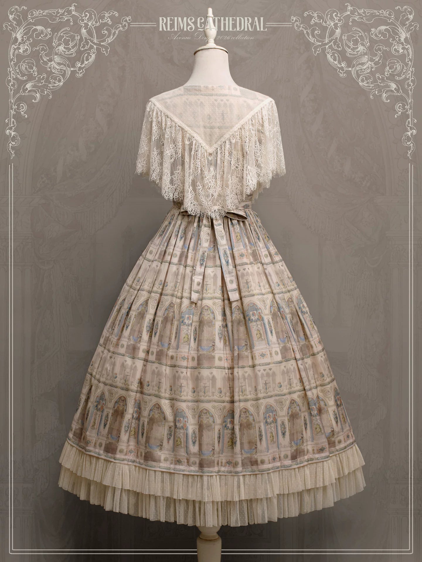 Reims Cathedral - Printed Classic Lolita Dress, Detachable Gauze Outlayer 44701:819167