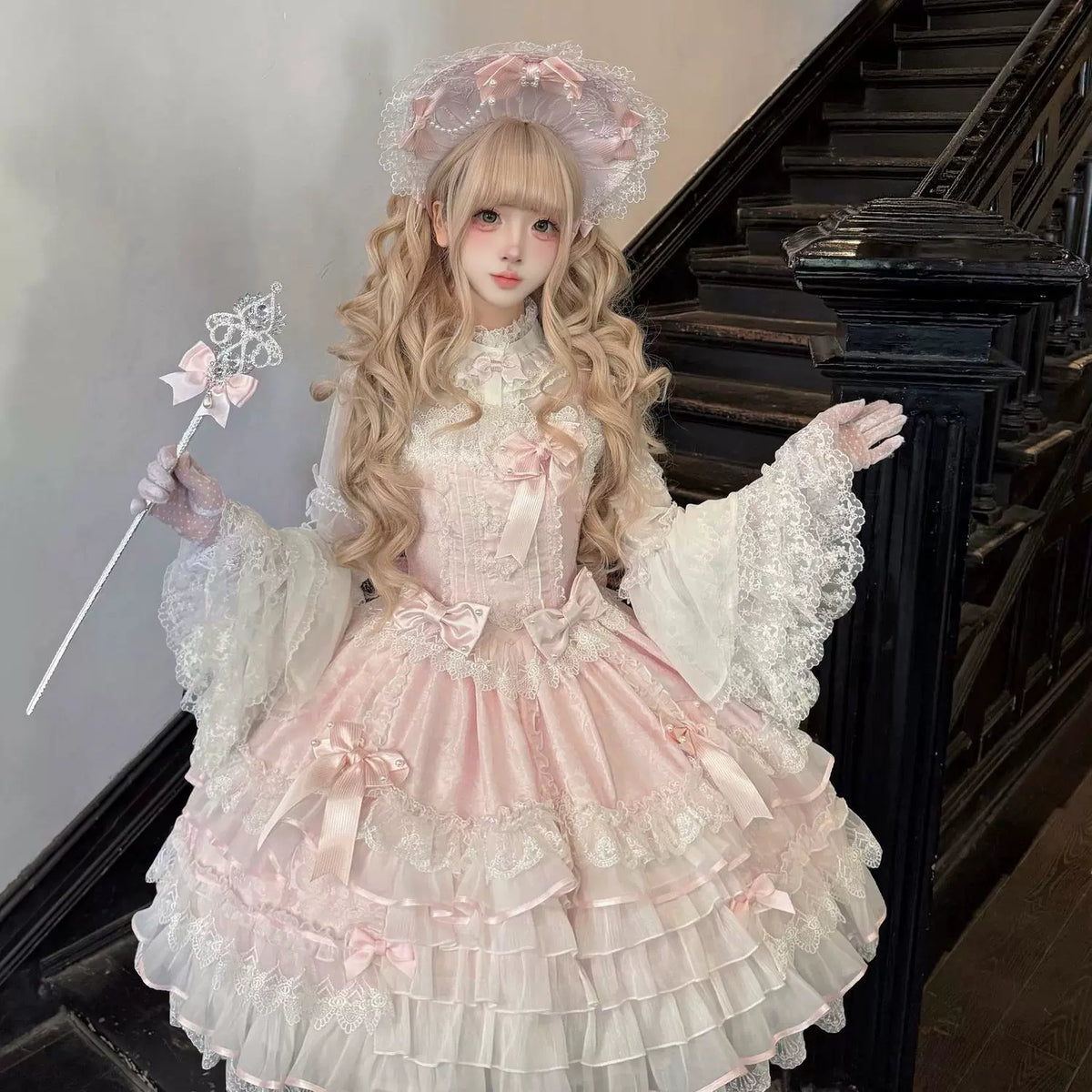 Star Porcelain Doll - Sweet Lolita JSK Dress Set, Tiered Ruffle Hem (L M S) 46093:874755