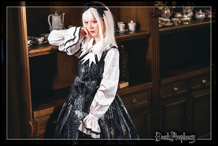 DuskProphecy - Coccyx - Elegant Lolita Dress High Waist Fishbone Print JSK Set 34722:466464