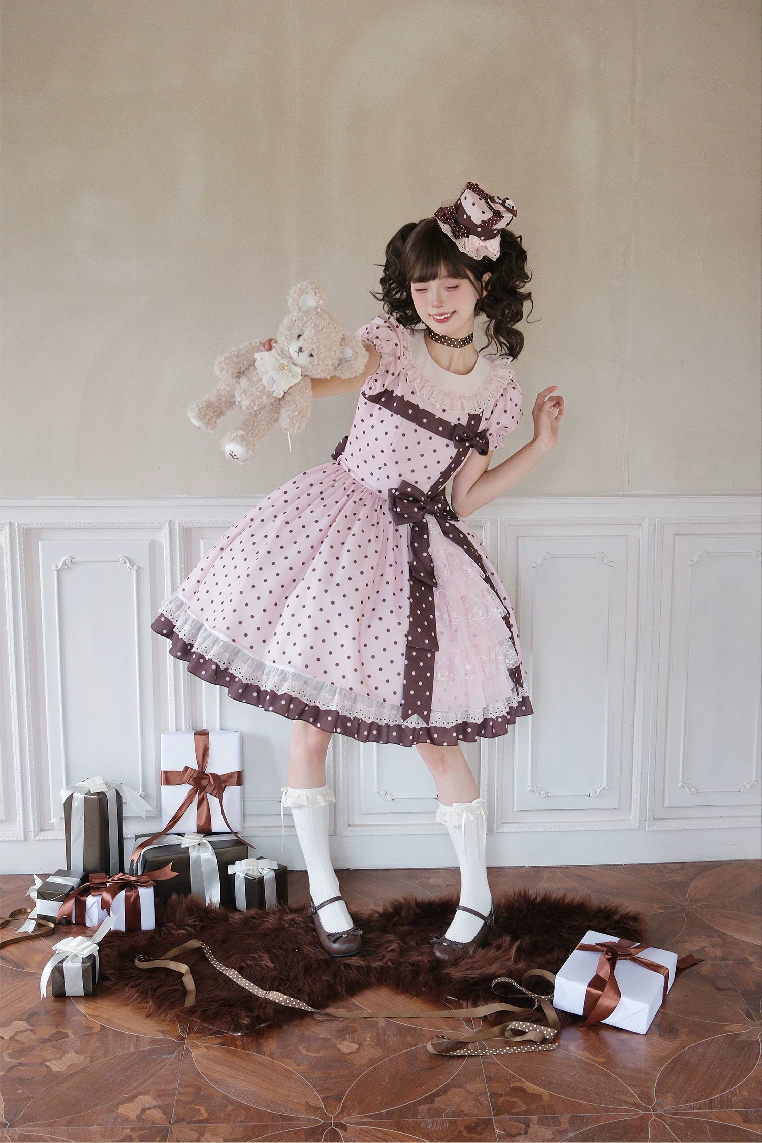Coralie Box - Old School Lolita Polka Dot OP Dress, Cotton Round Collar 45520:852000