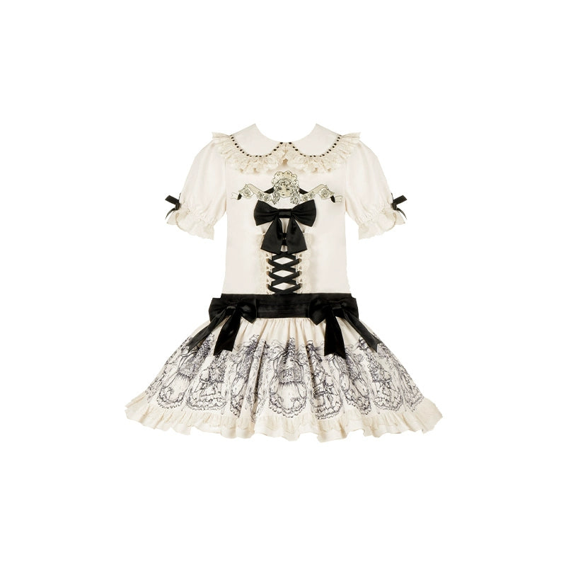 With PUJI - Doll Night - Vintage Twin Lolita OP Dress Embroidered Doll Dress S Beige OP only