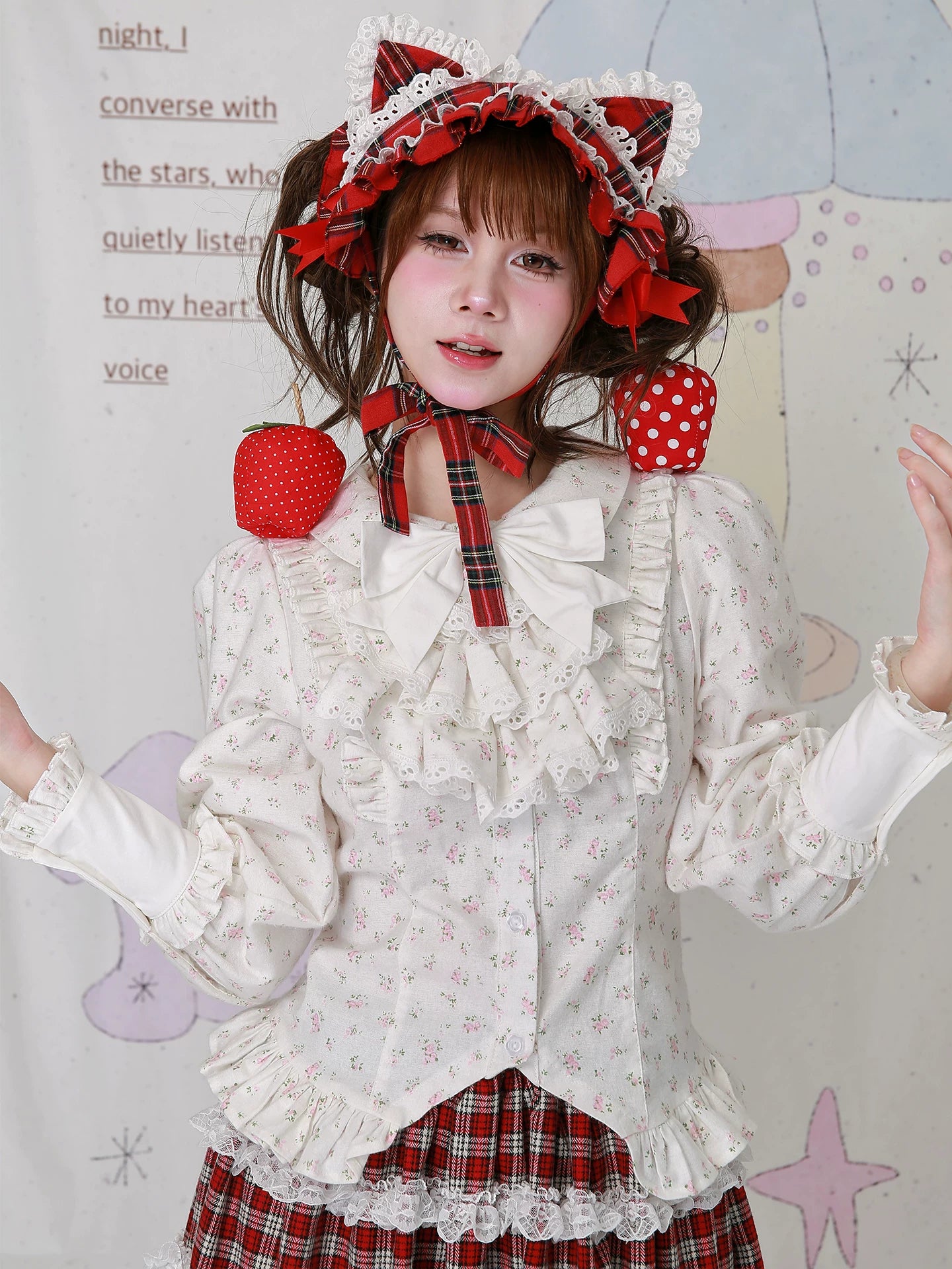 Old School Lolita Cotton Shirt, Floral Print 44517:812205