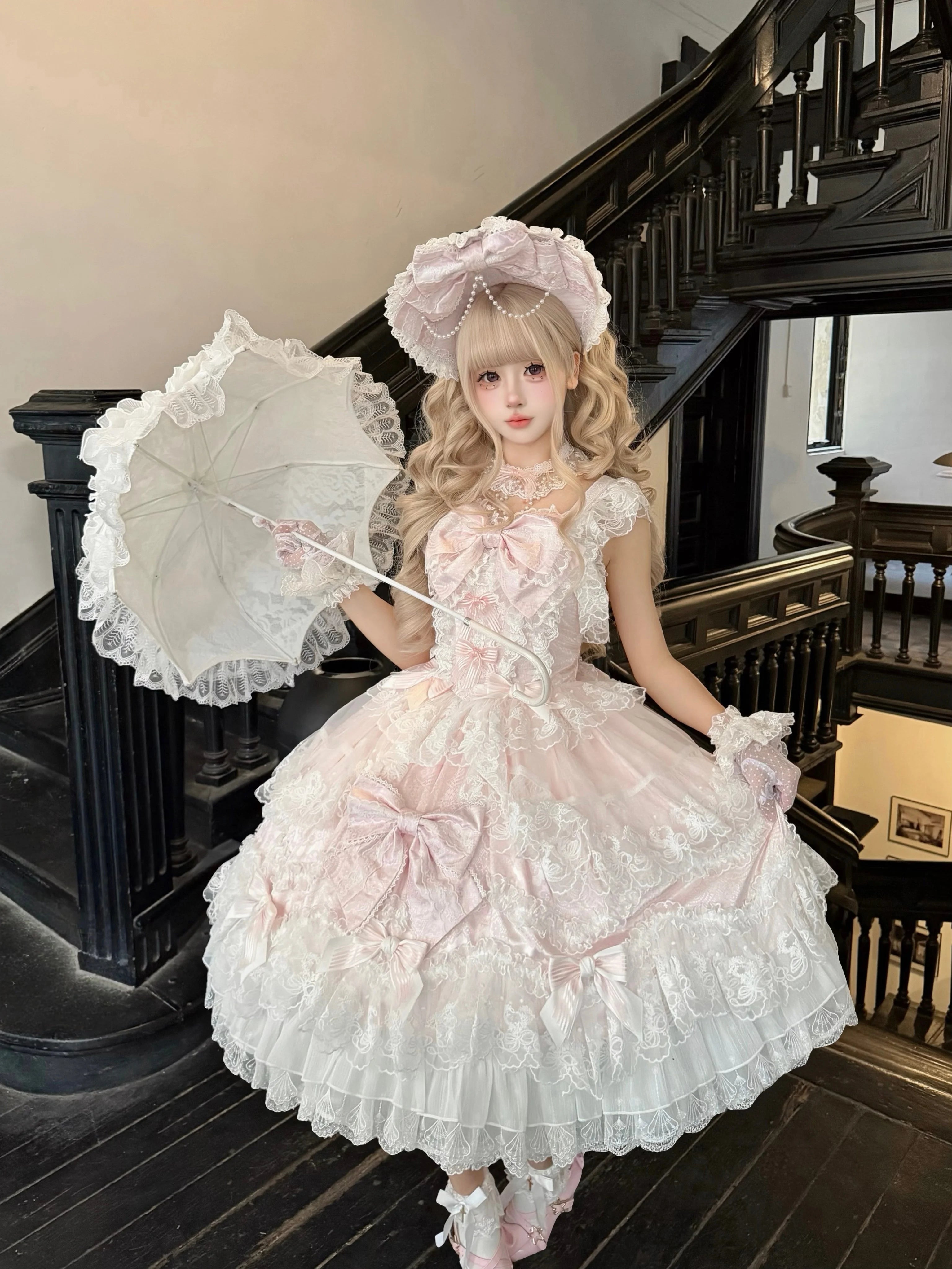 Sakura Blossom Dream - Dreamy Sweet Lolita JSK Dress, Abundant Lace & Bows