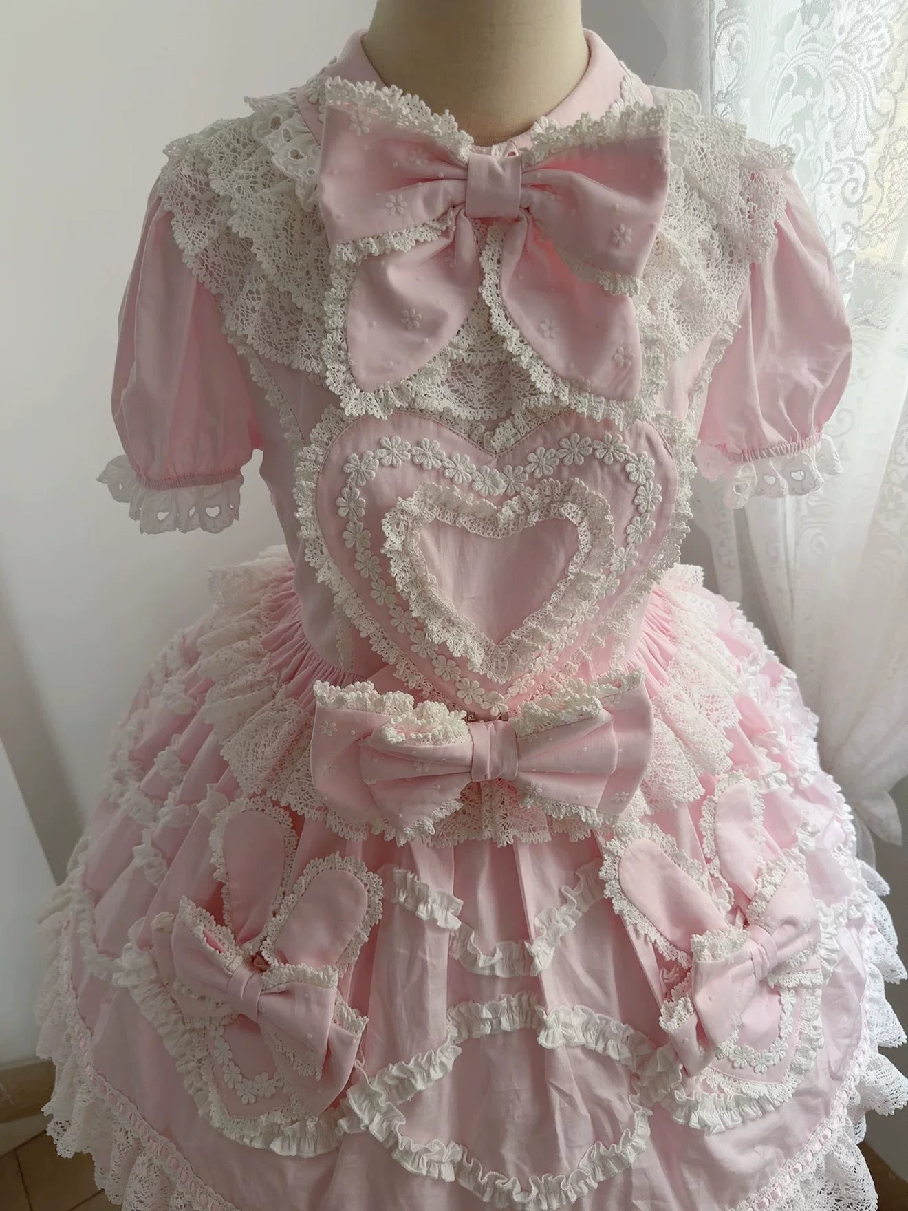 Creamy Sweet Bunny - Cotton Old School Lolita Bunny Ear OP Dress with Bows