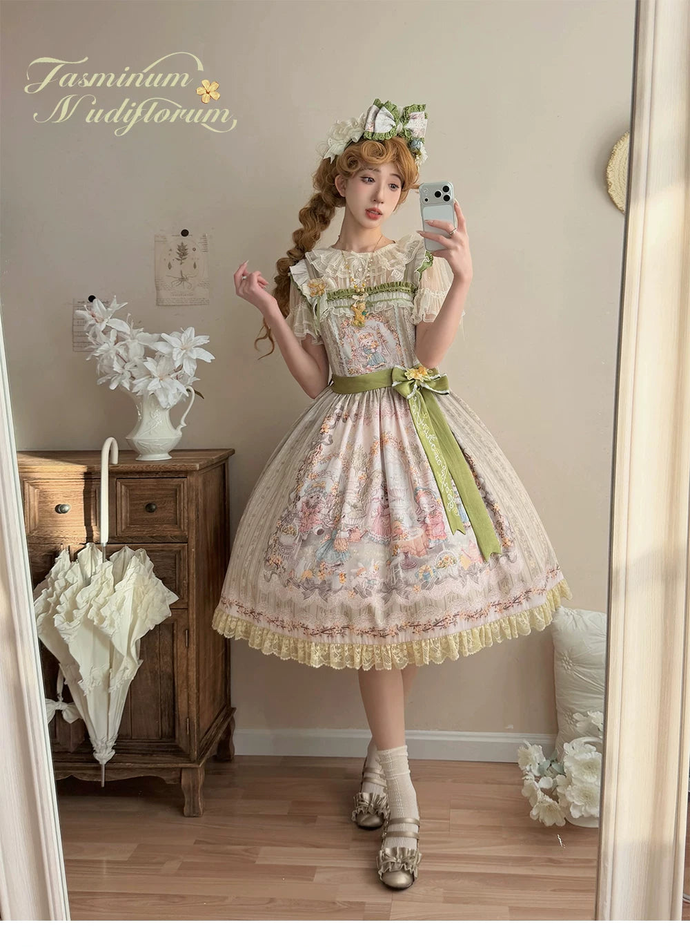 Classic Lolita JSK Dress, Winter Jasmine & Lamb Print