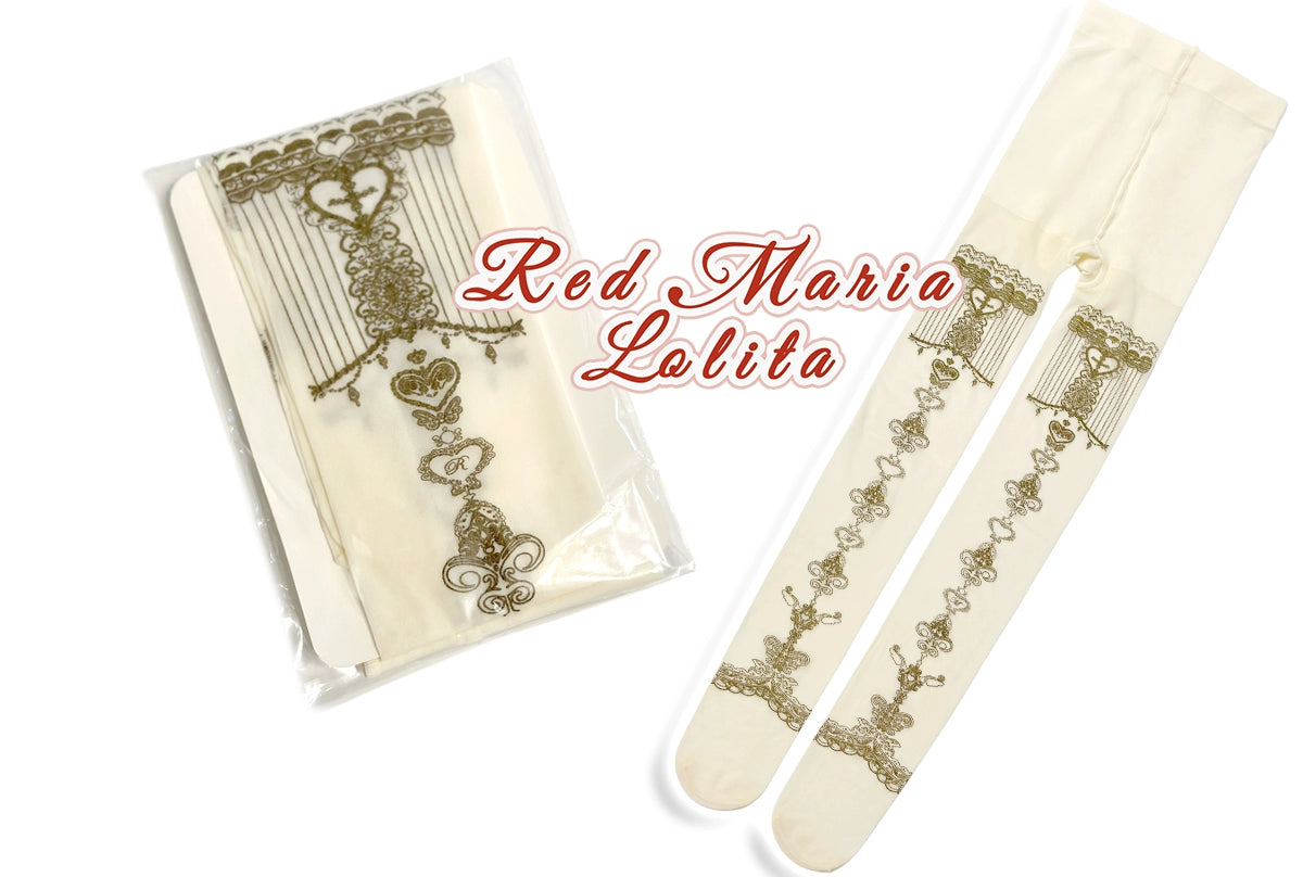 Red Maria~Daily Lolita Pantyhose Velvet Gold Stamping Pantyhose   