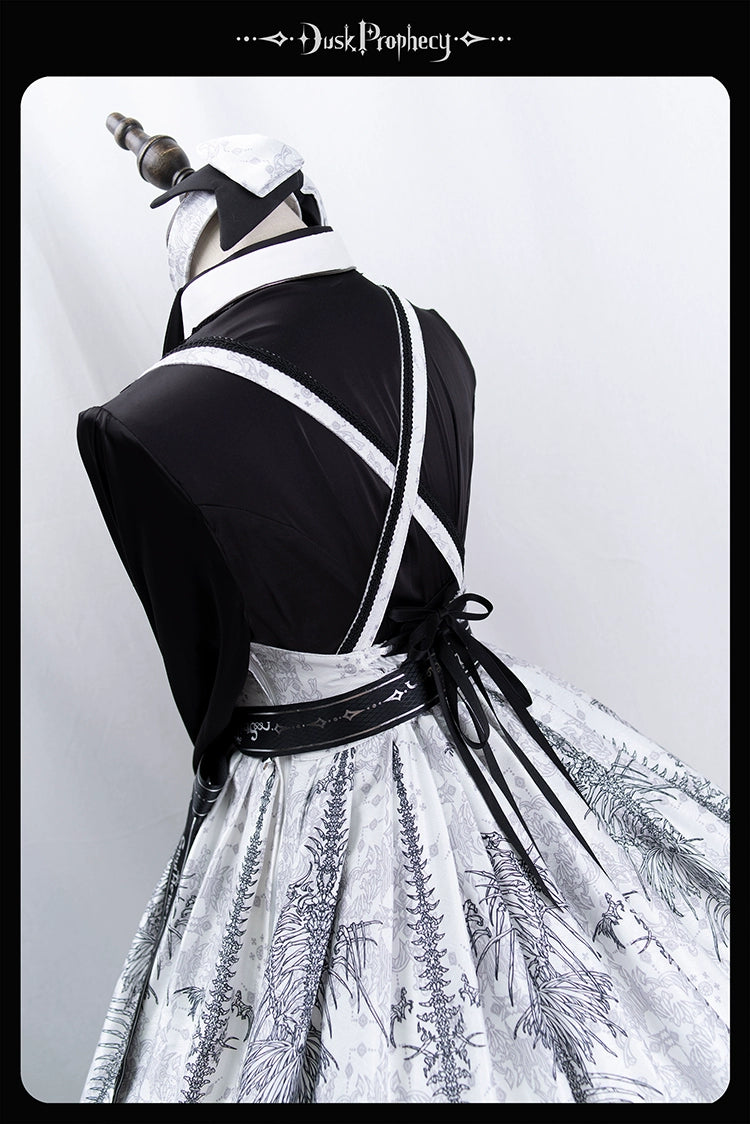 DuskProphecy - Coccyx - Elegant Lolita Dress High Waist Fishbone Print JSK Set 34722:466480