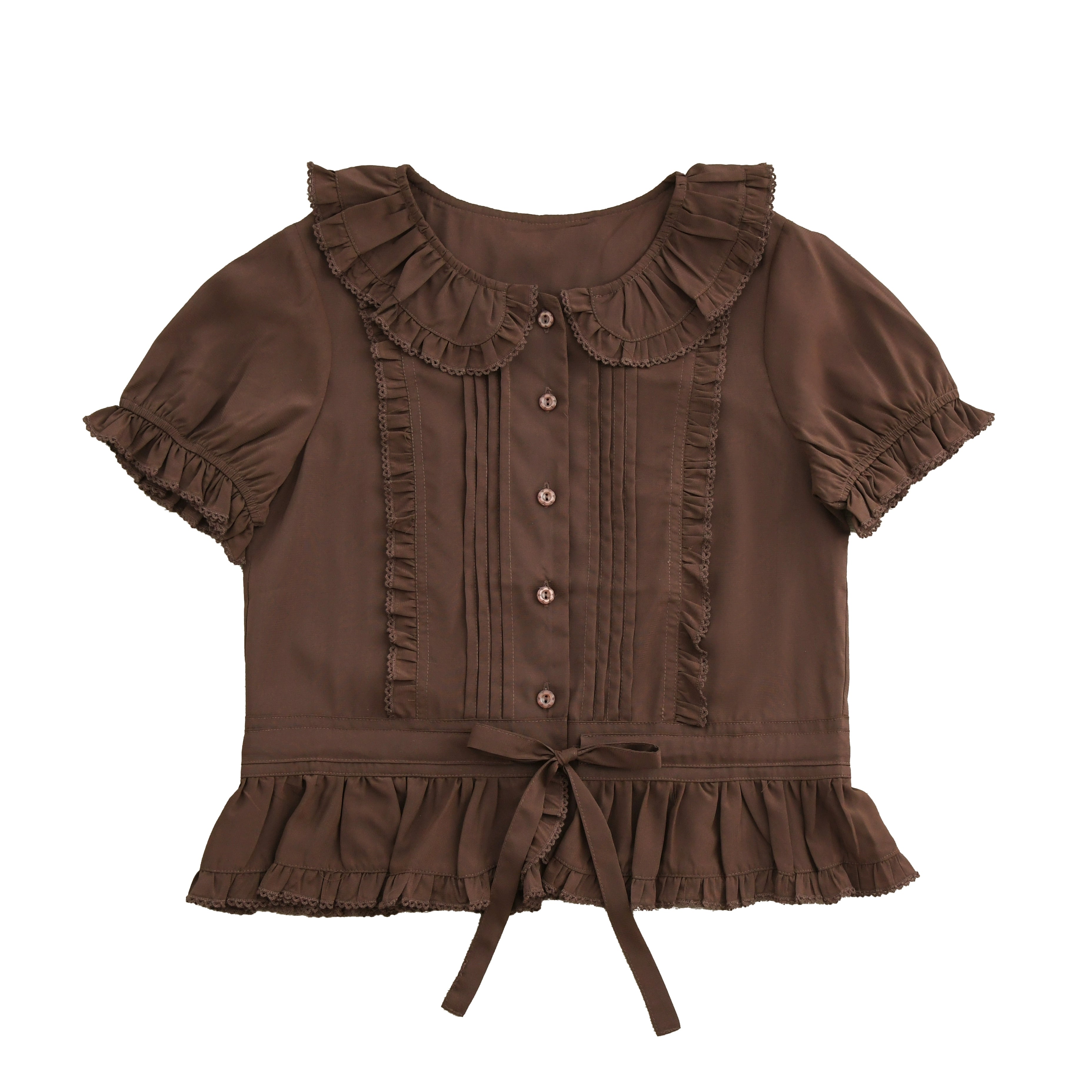 MIST - Perpetual Spring - Summer Sweet Lolita Blouse, Chiffon & Lyocell Options Brown S