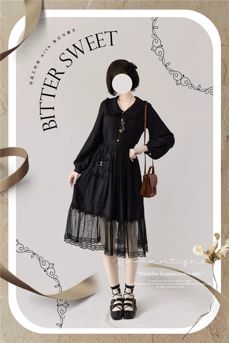 BitterSweet - Elegant Lolita Skirt Set V-neck Long Sleeve Shirt Black S shirt
