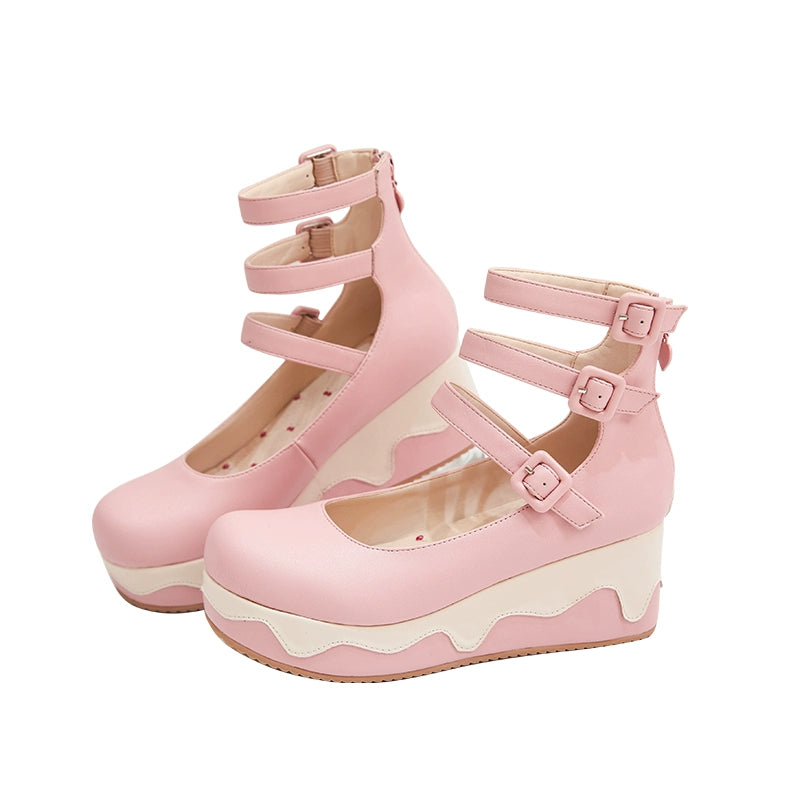 Momo - Bear Birthday Party - Kwaii Lolita Shoes Round Toe Platform Shoes 34 pink