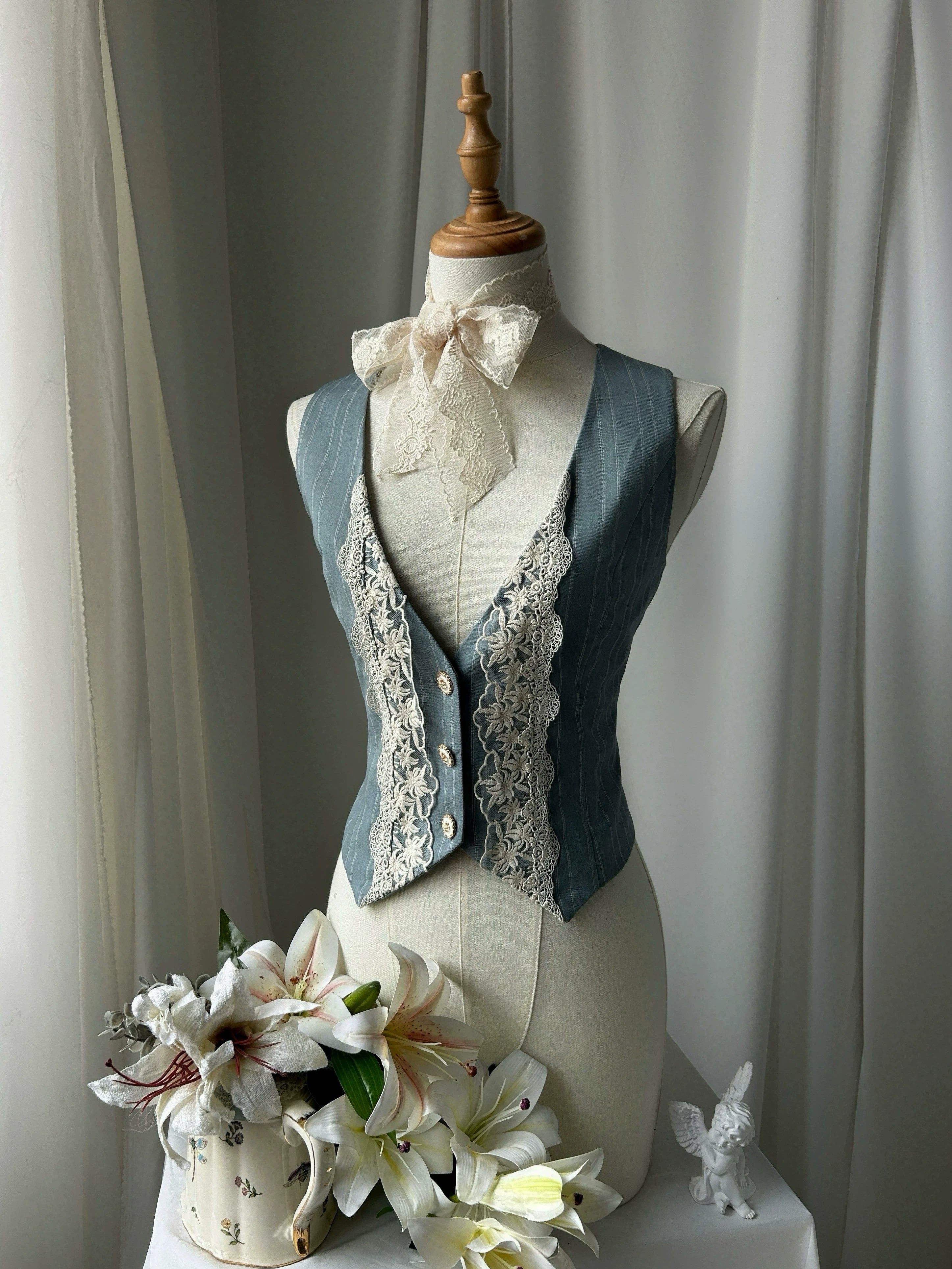 Embroidered Classic Lolita OP Dress, Lace Trim Shirt (L M S XL) 45209:840214