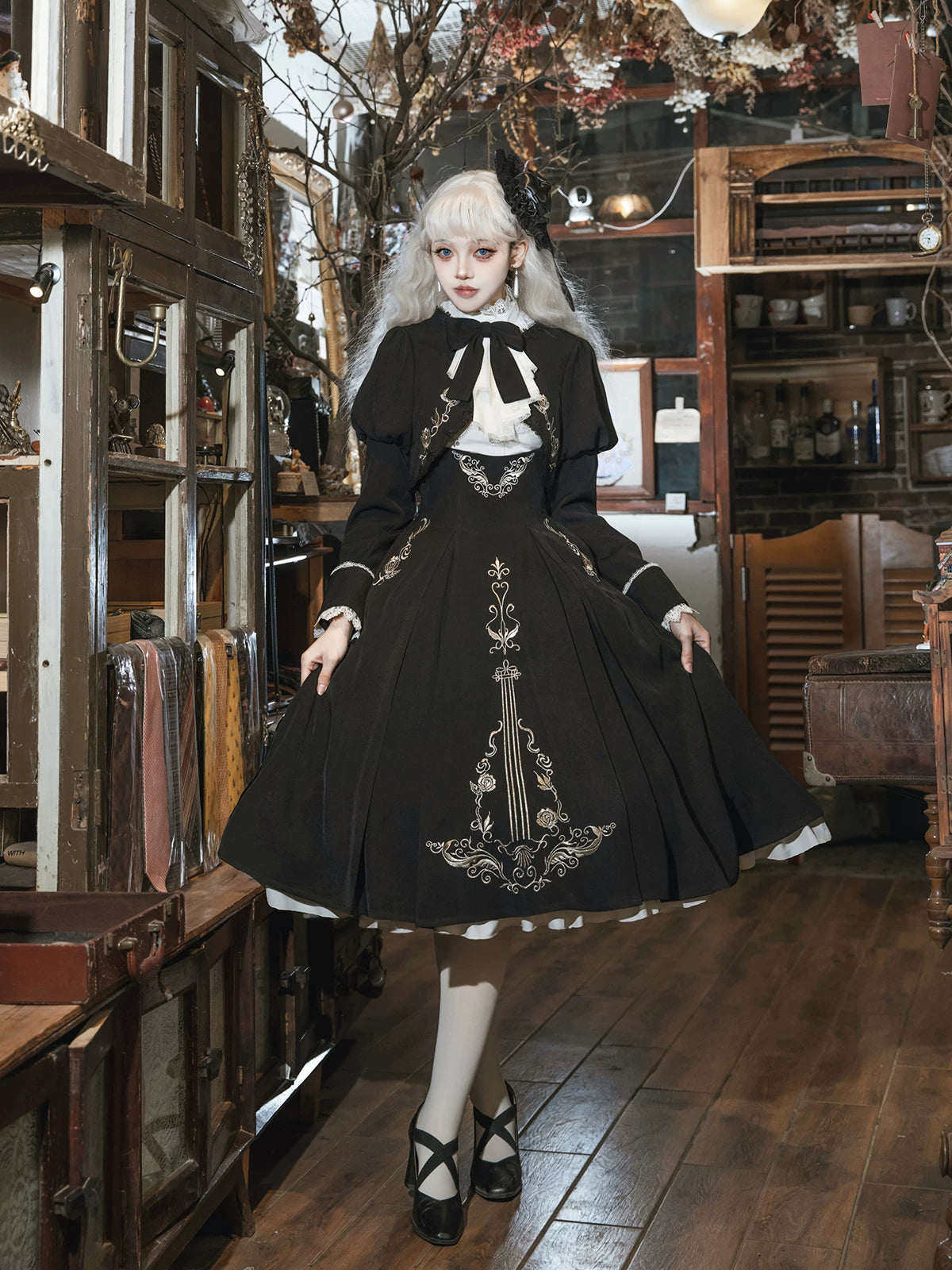 Violin Variations - Gothic Lolita Bust-supporting Dress Set, Violin Embroidery