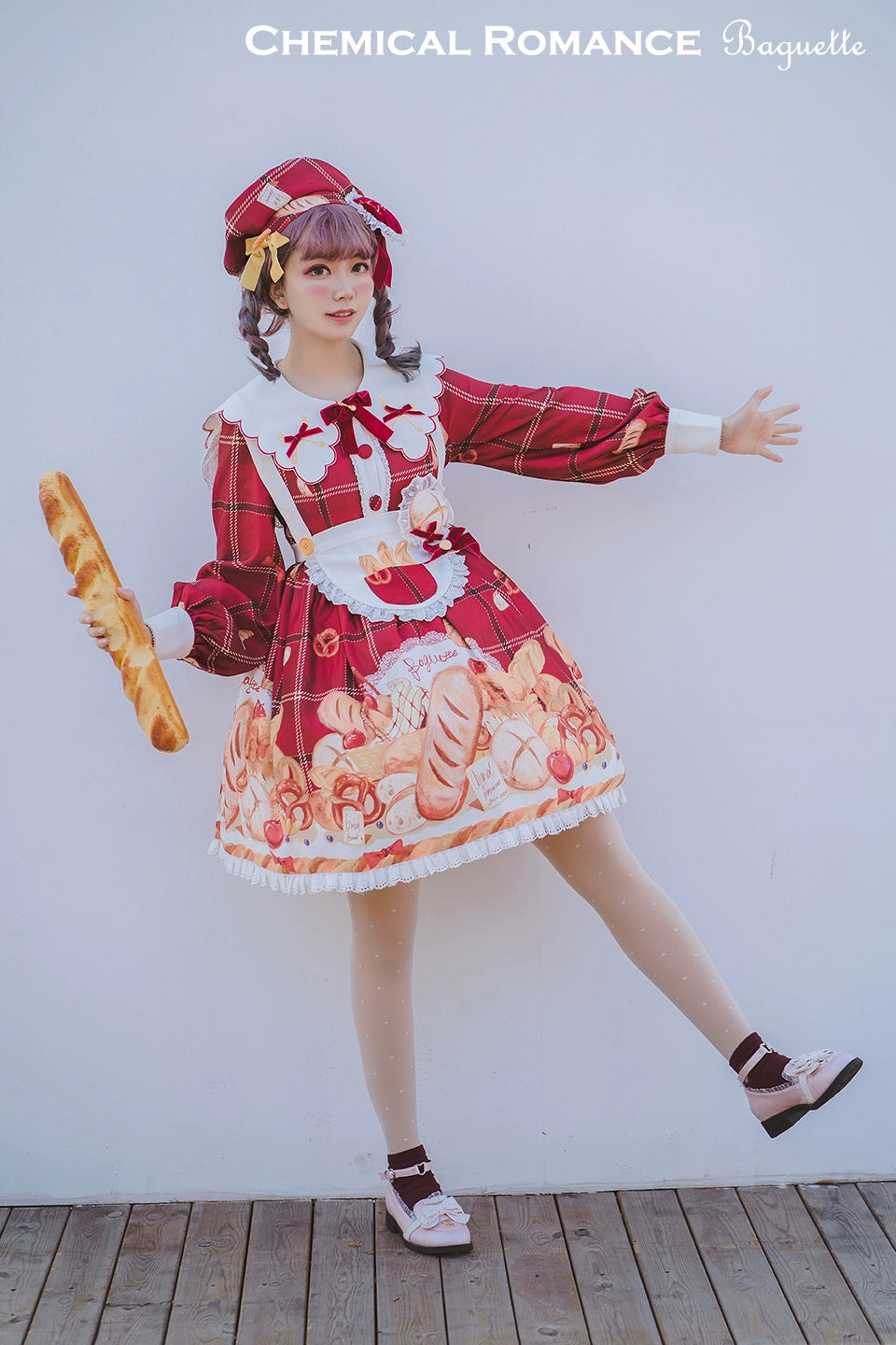 Chemical Romance - Freshly Baked Bread - Sweet Lolita OP Dress Long Sleeve Dress S Red