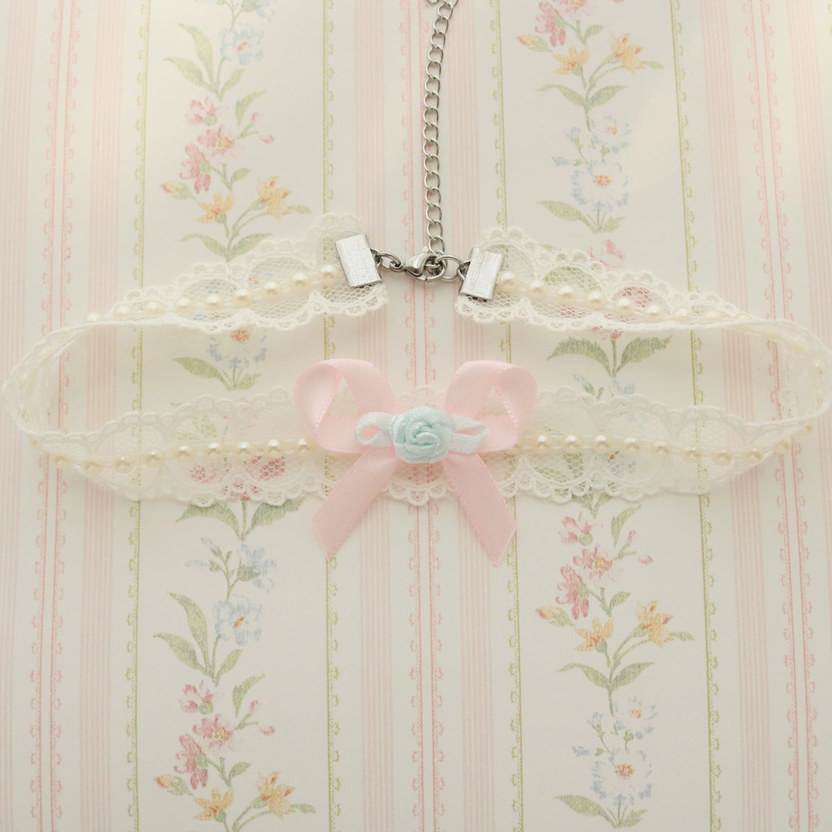 Creamy Bubbles~Sweet Lolita Choker Vintage Lace Rose Handmade Necklace 36896:742356