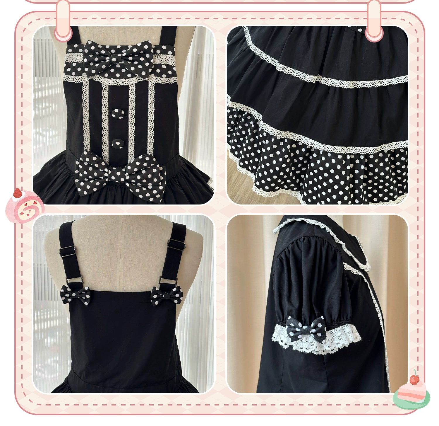 Sweet Dream Sheep - Polka Dot Tri-Hem - Cotton Sweet Lolita Salopette, Peter-pan Shirt 43282:775726