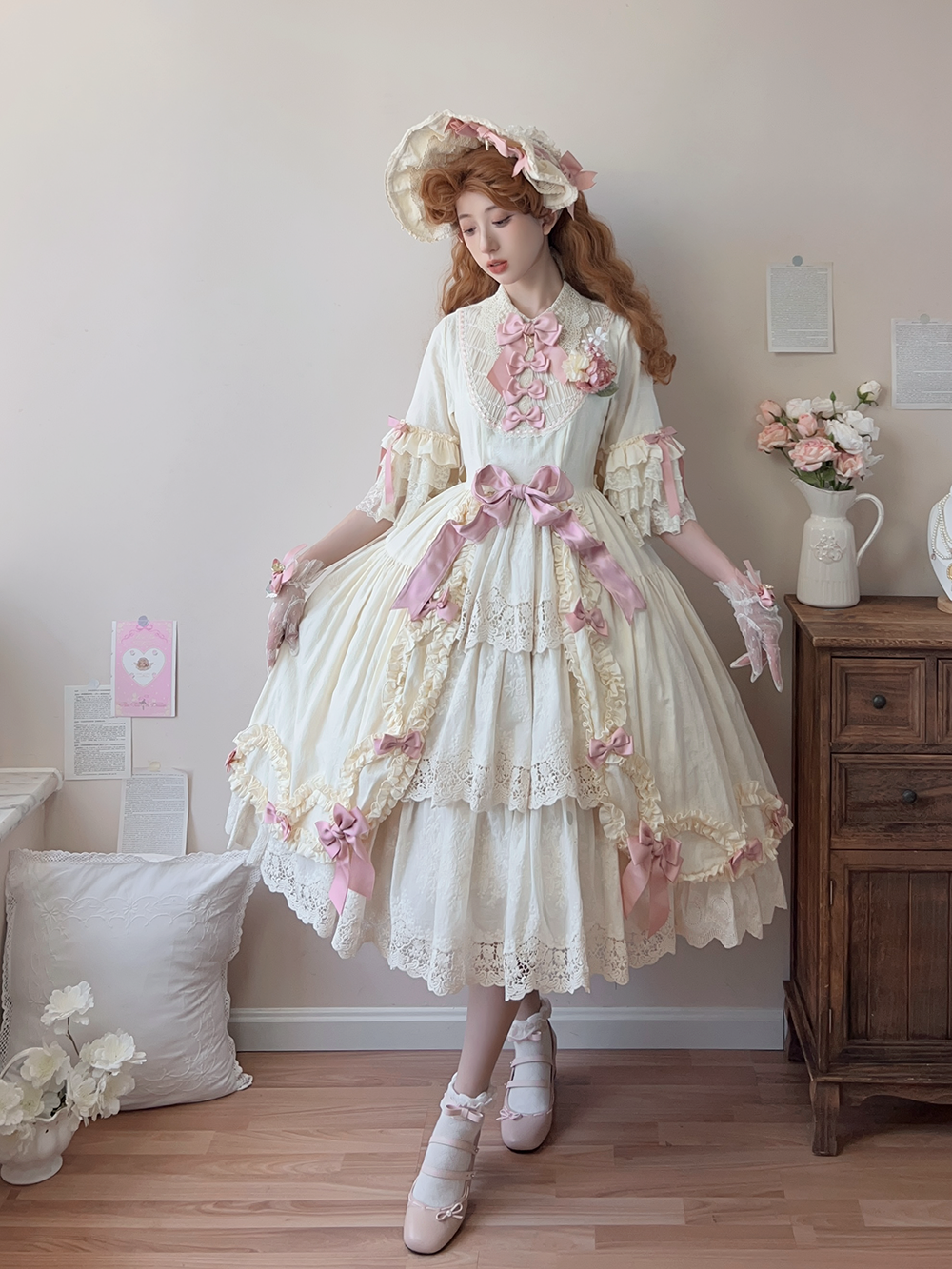 Miss Point~Lilyka Garden~Classic Lolita OP Dress Set Elegant Floral Wall Princess Sleeve 38832:606476