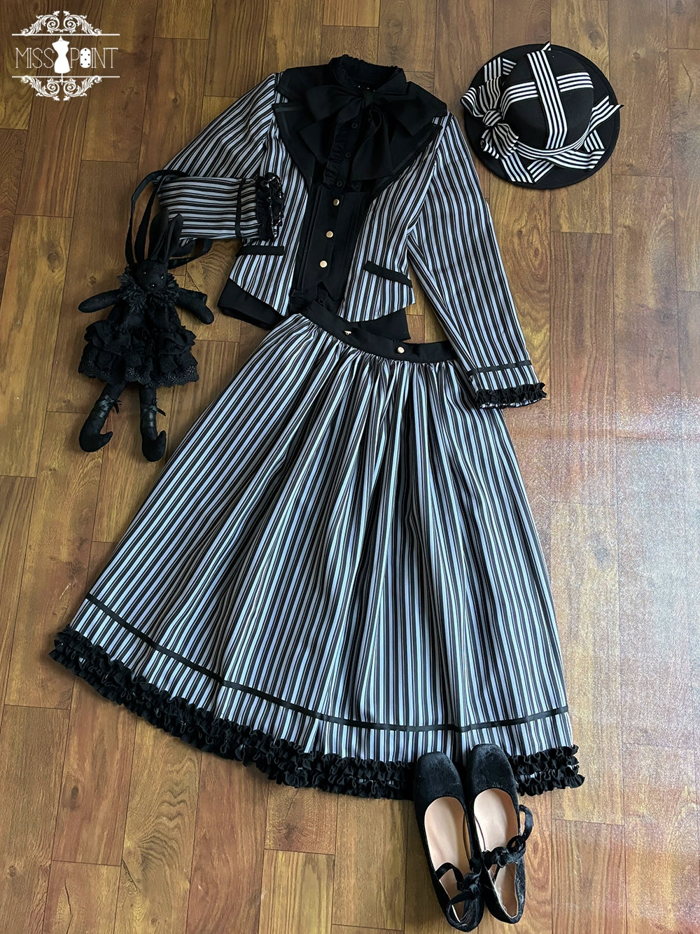 Miss Point - Classical Chocolate - Classic Lolita Skirt Elegant Striped SK (2XL L M S XL XS) 40814:677040