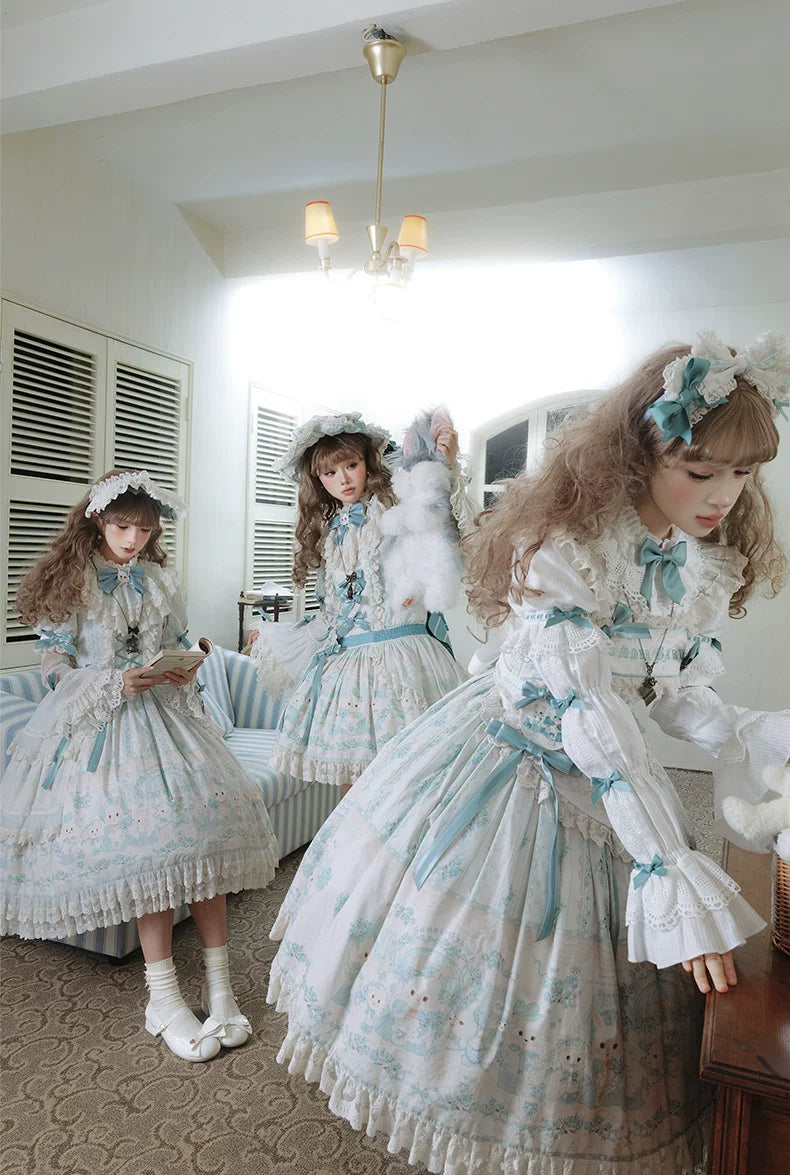 Showa Doll Garden - Elegant Plus size Lolita Dress, Bunny & Lamb Print 44534:812115