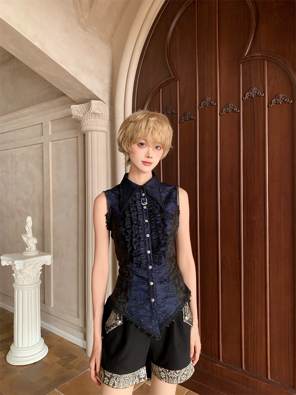 Chill Rice - Jacquard Sleeveless Ouji Lolita Blouse, Lace Accent 44800:822388