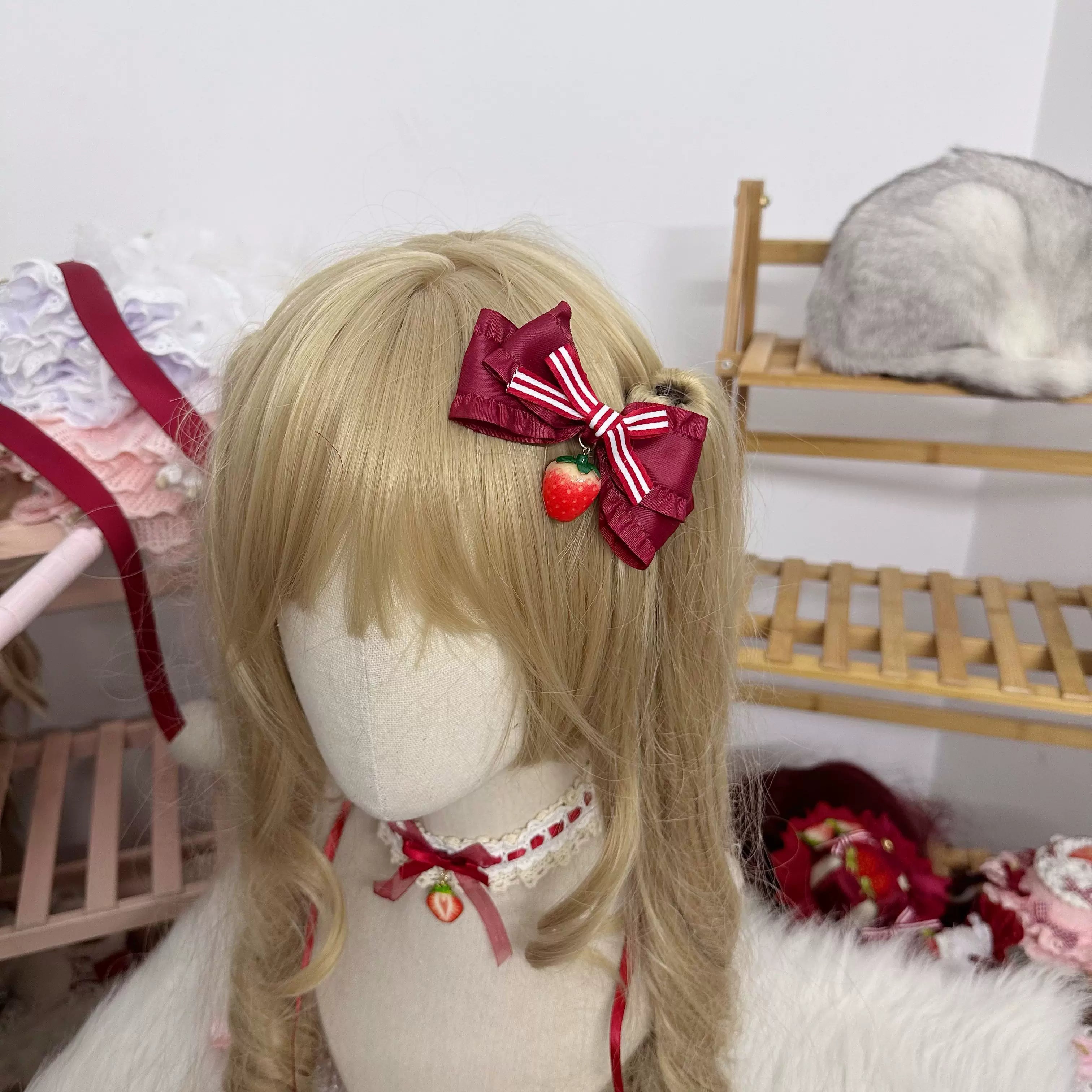 Sweet Lolita Headdresses, Strawberry, Ruffles & Bows One Strawberry Hair Clip Only