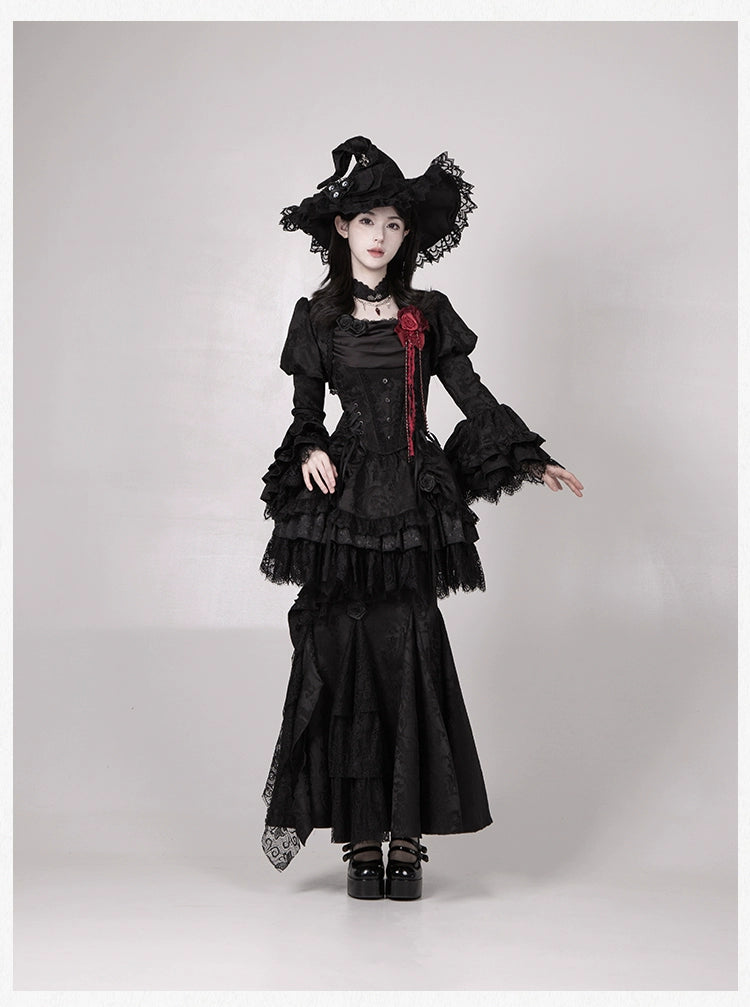 With PUJI - Letter and Poetry · Twilight - Black Gothic Lolita Skirt Set, Witch-Inspired 43525:778352
