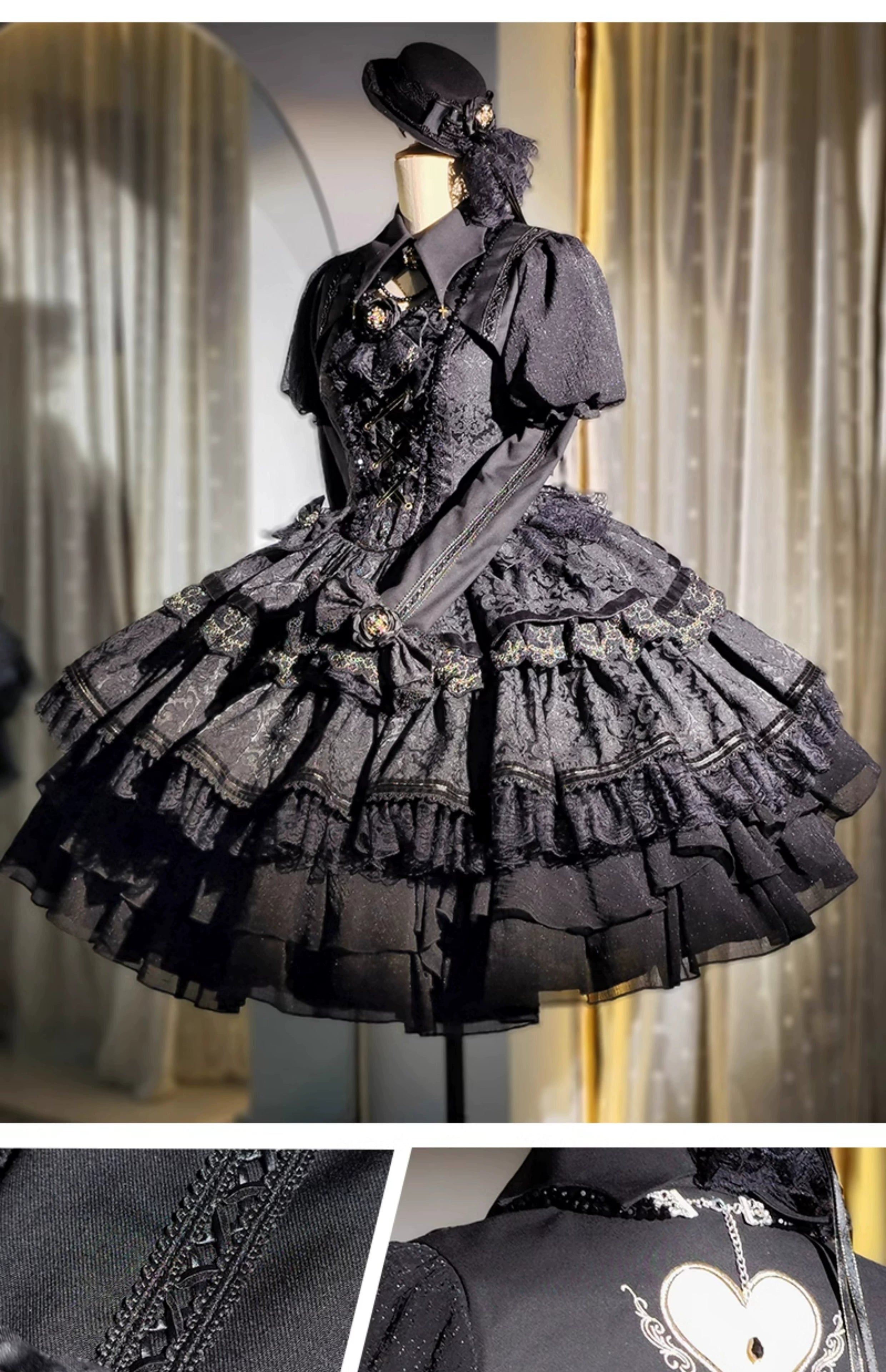 Forest Fluorescent Carps - Black Lady - Gothic Lolita JSK Dress Set