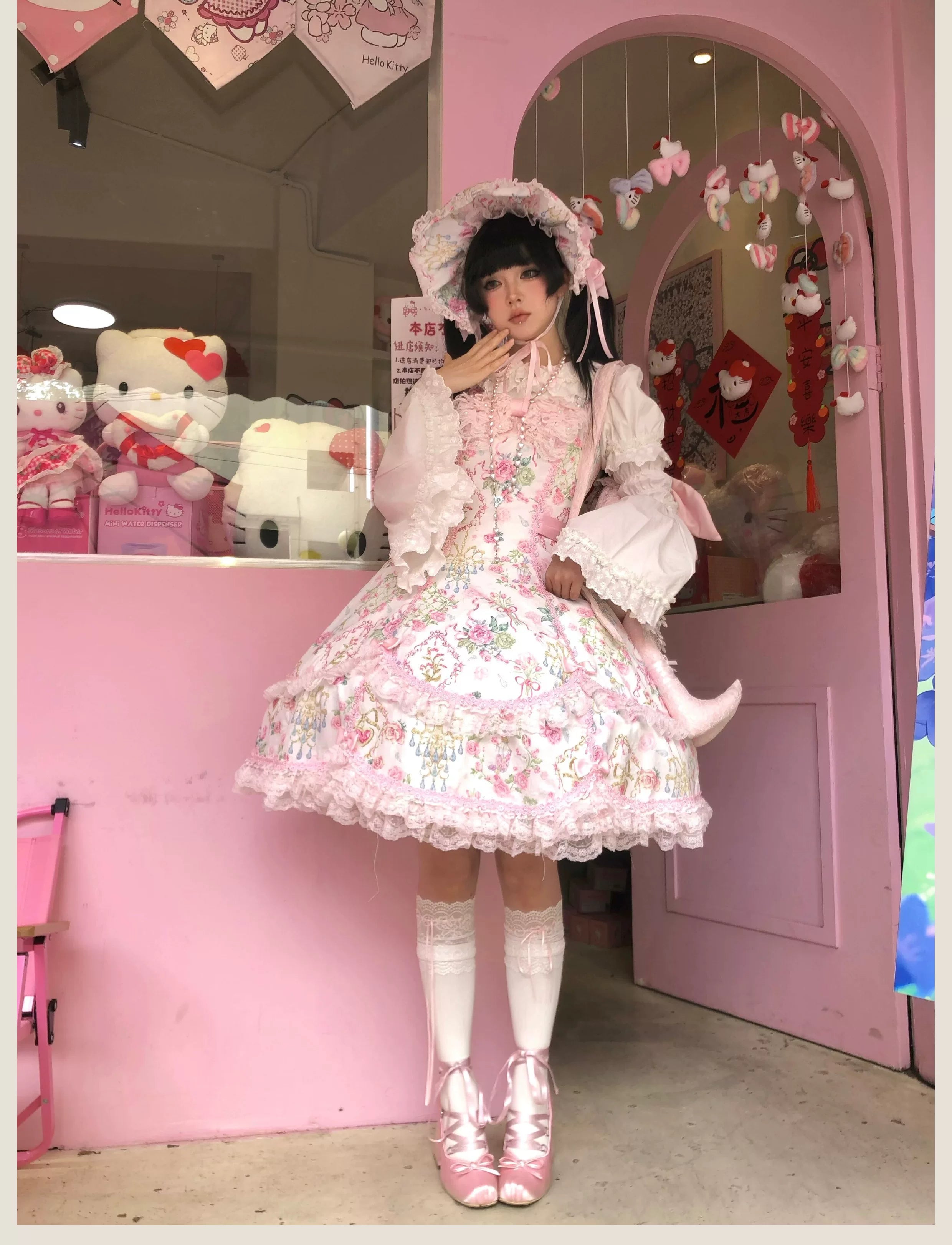Spring 2025 - Floral Old School Lolita JSK Dress, Lace Trims 42950:847916