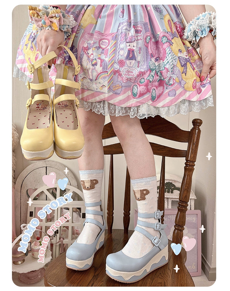 Momo~Bear Birthday Party~Kwaii Lolita Shoes Round Toe Platform Shoes   