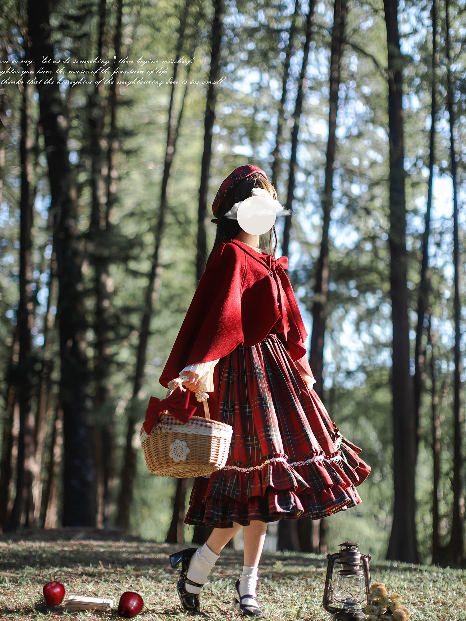 HuTaoMuJK - Little Red Riding Hood - Vintage Lolita Cape & JSK Dress Set 43706:783691